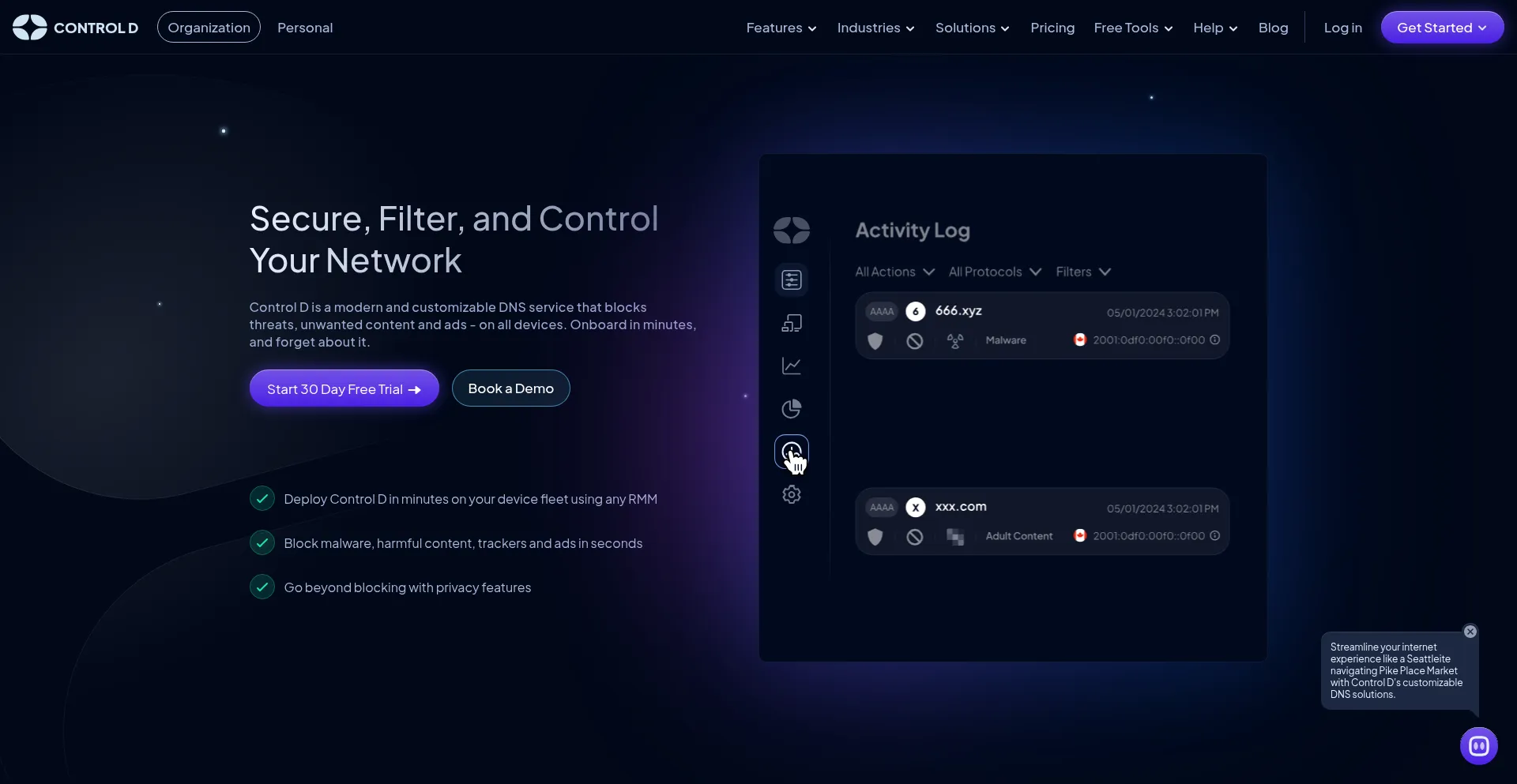Website screenshot of Controld.com
