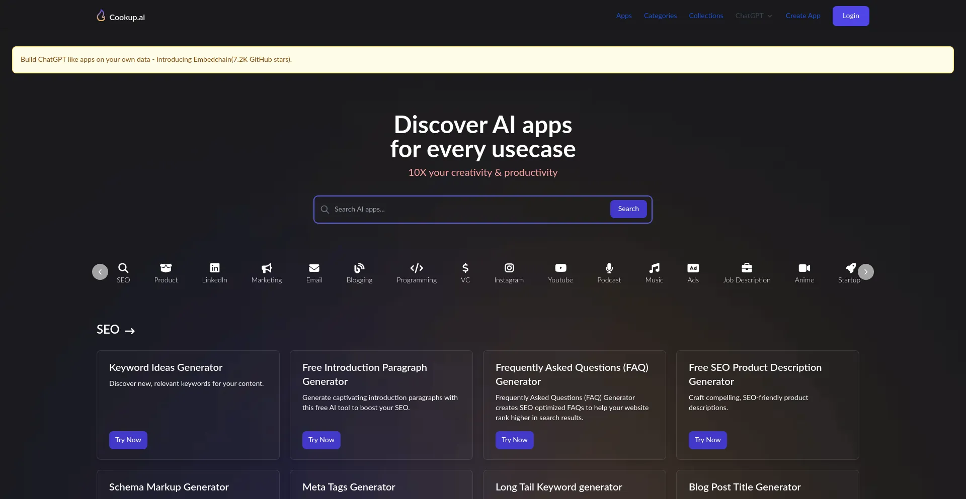 Website screenshot of Cookup.ai