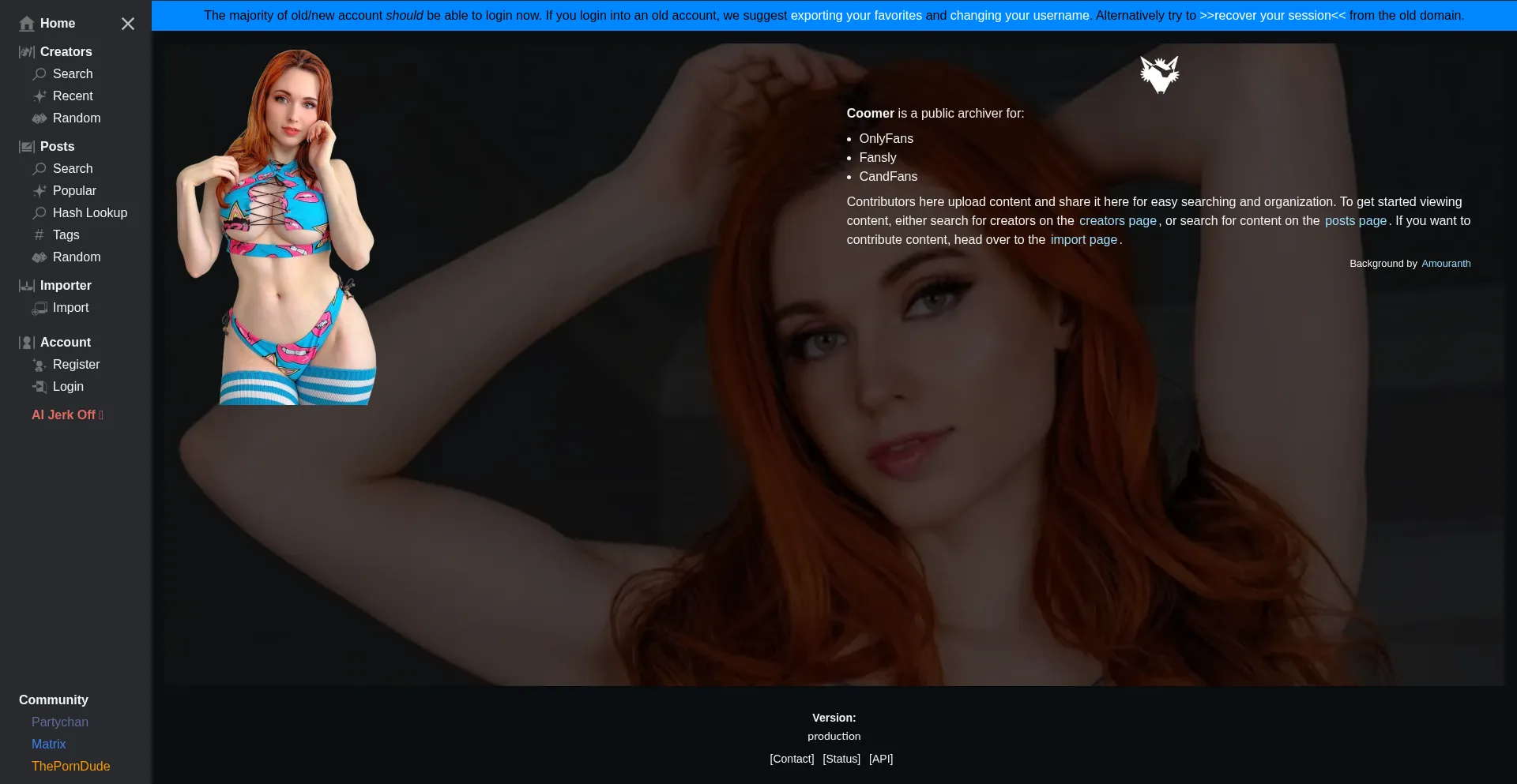 Website screenshot of Coomer.st
