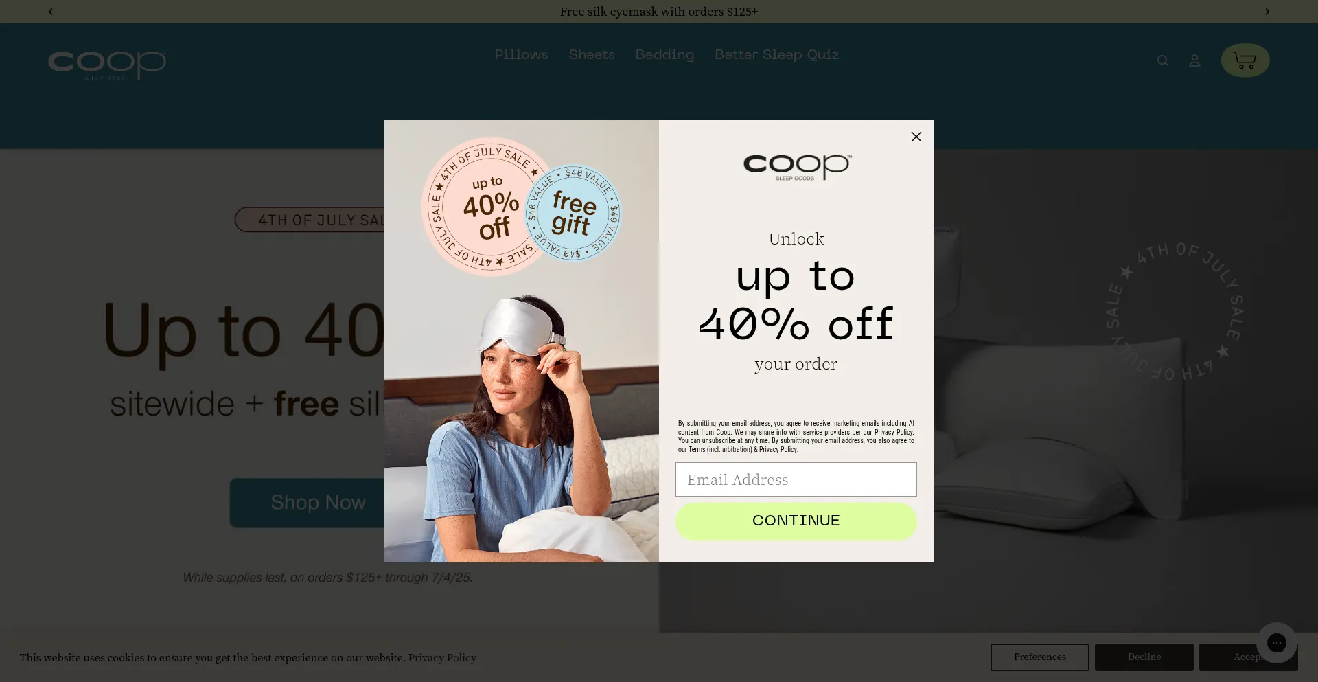 Website screenshot of Coopsleepgoods.com