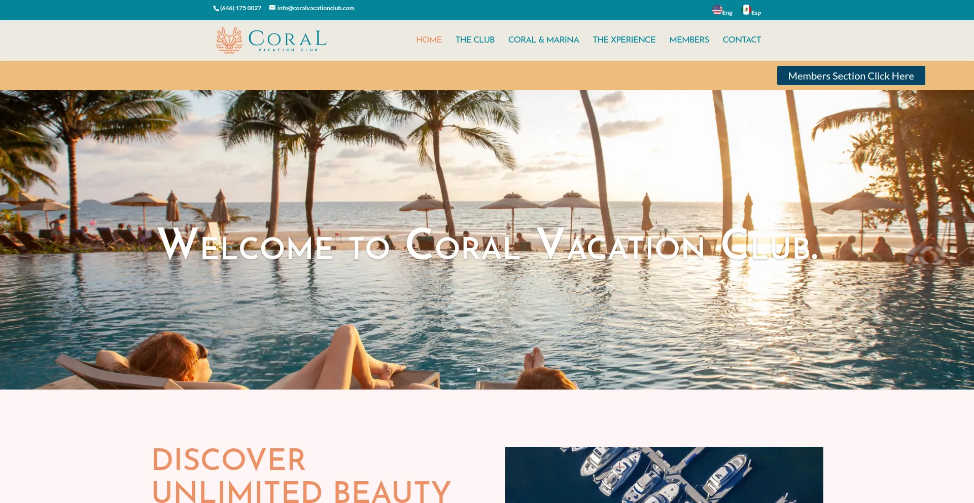 Website screenshot of Coralvacationclub.com