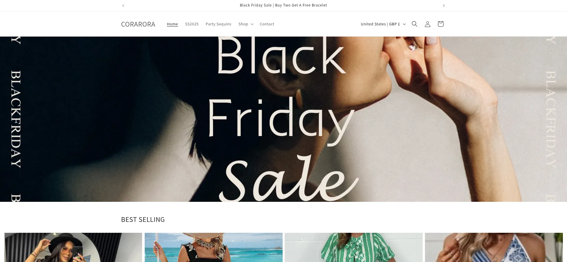 Website screenshot of Corarora.co.uk