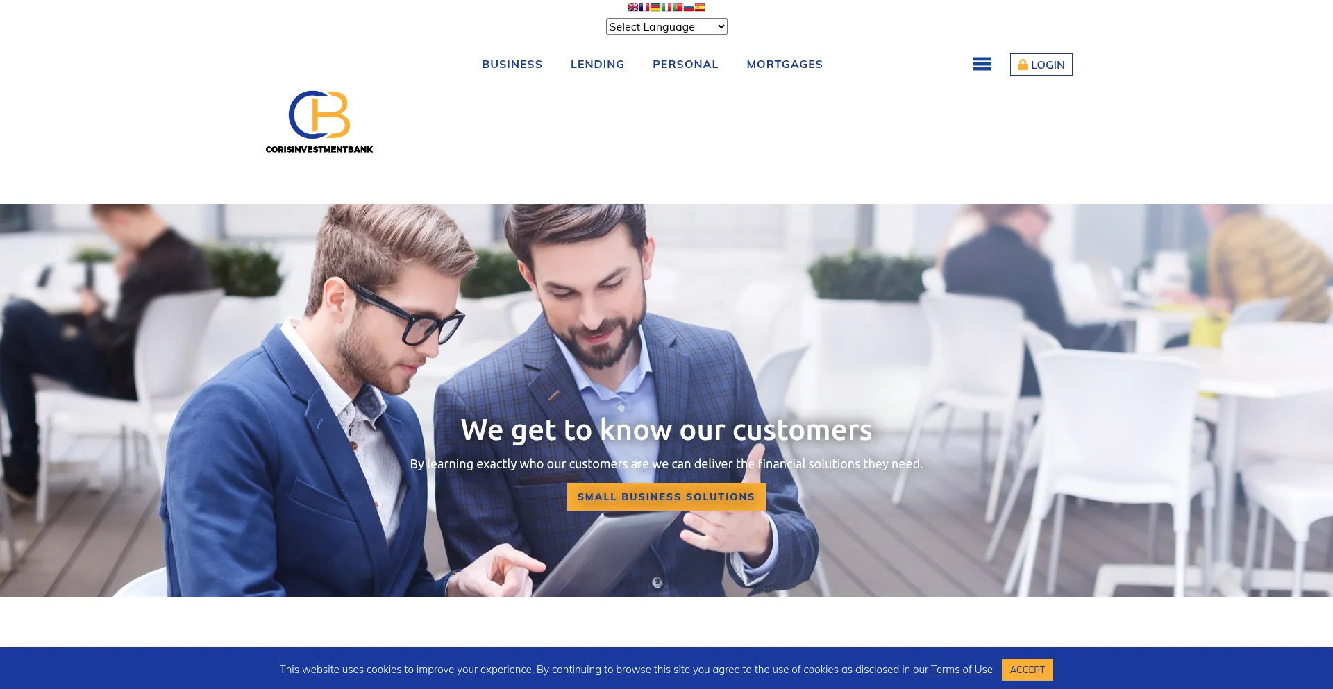 Website screenshot of Corisinvestmentbk.com