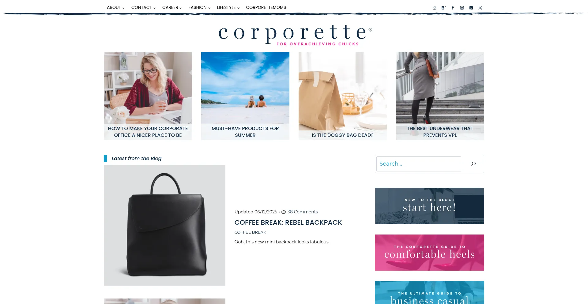 Website screenshot of Corporette.com