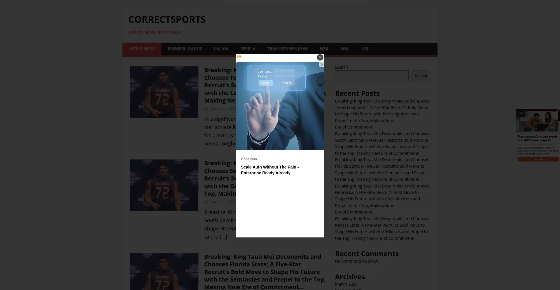 Website screenshot of Correctsports.com