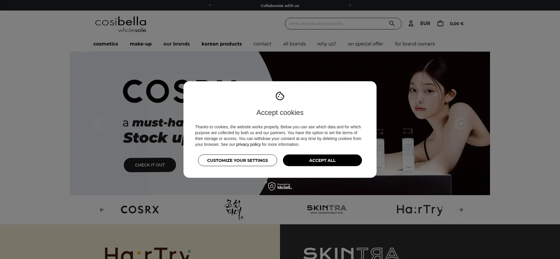 Website screenshot of Cosibella-wholesale.com