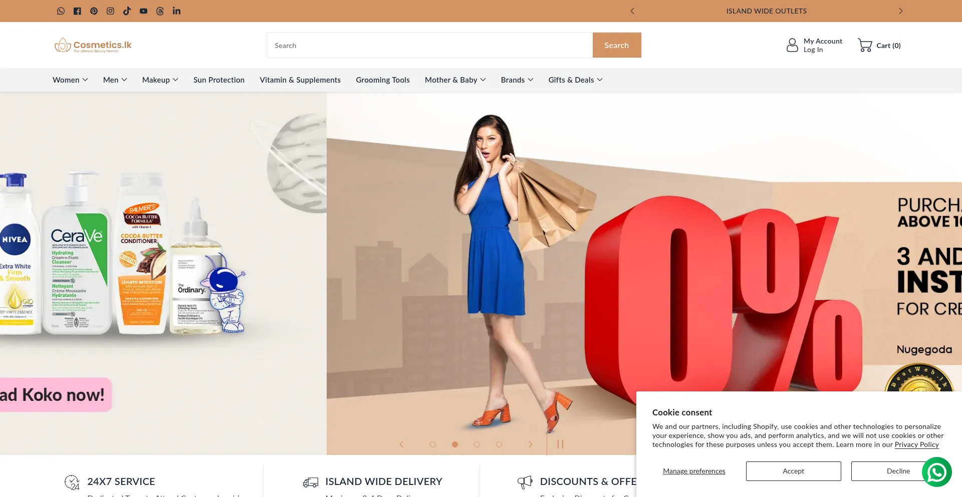 Website screenshot of Cosmetics.lk