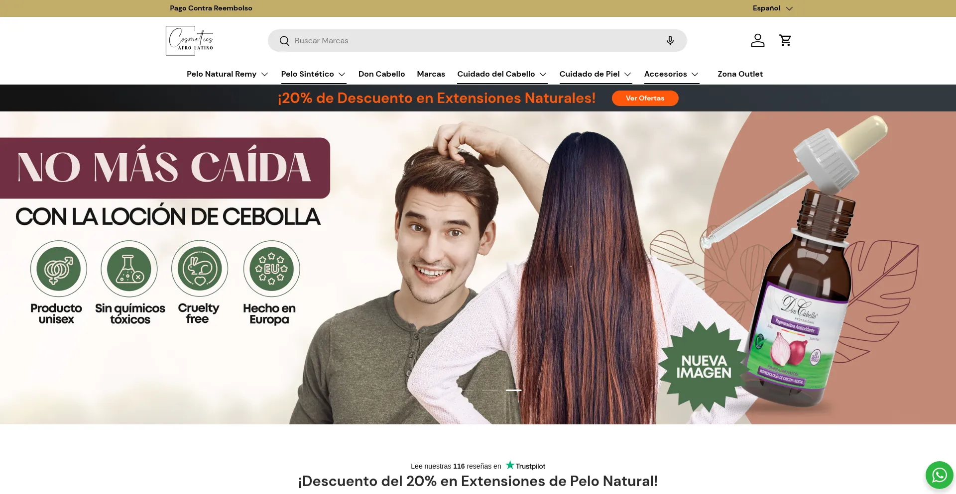 Website screenshot of Cosmeticsafrolatino.es