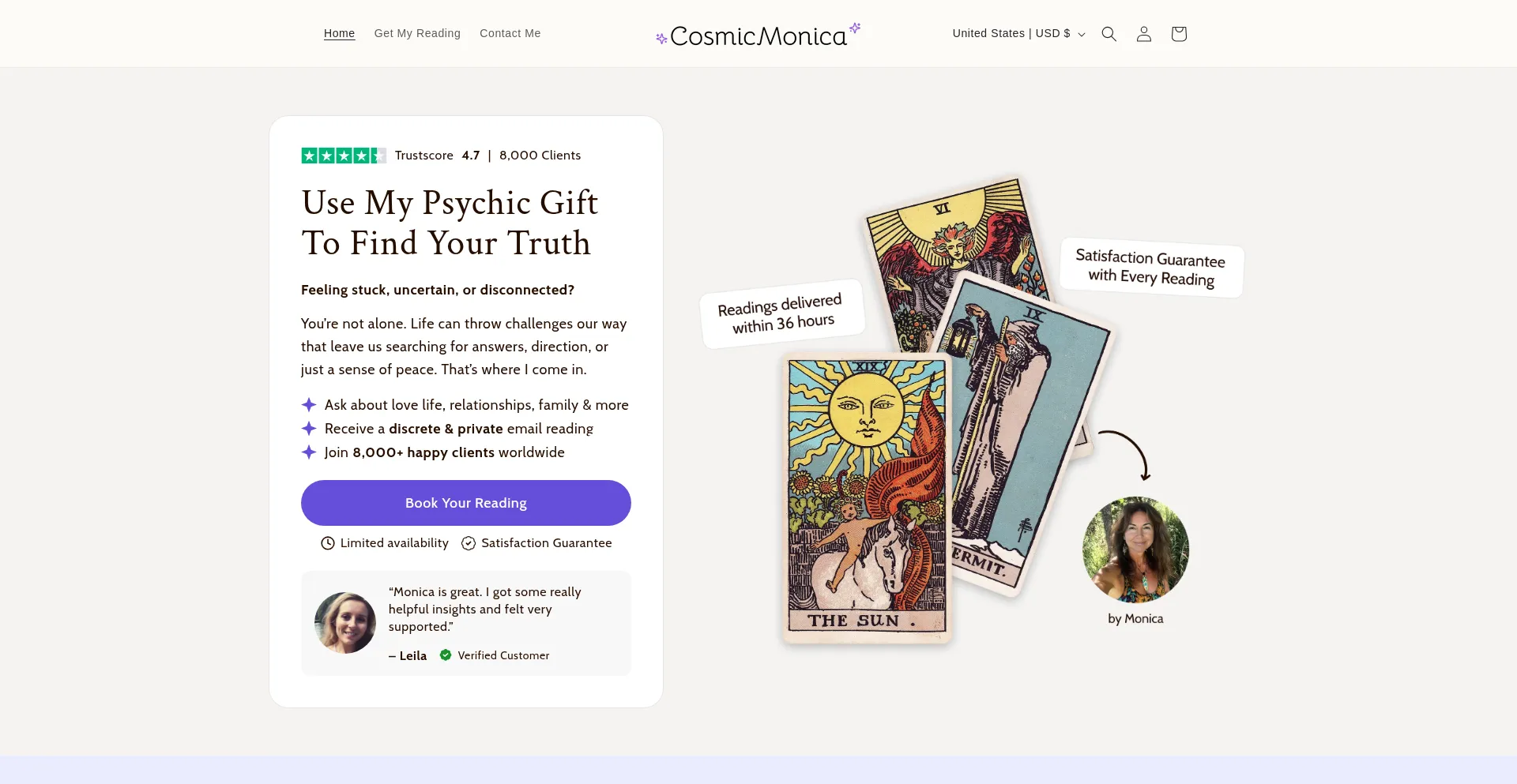 Website screenshot of Cosmicmonica.com