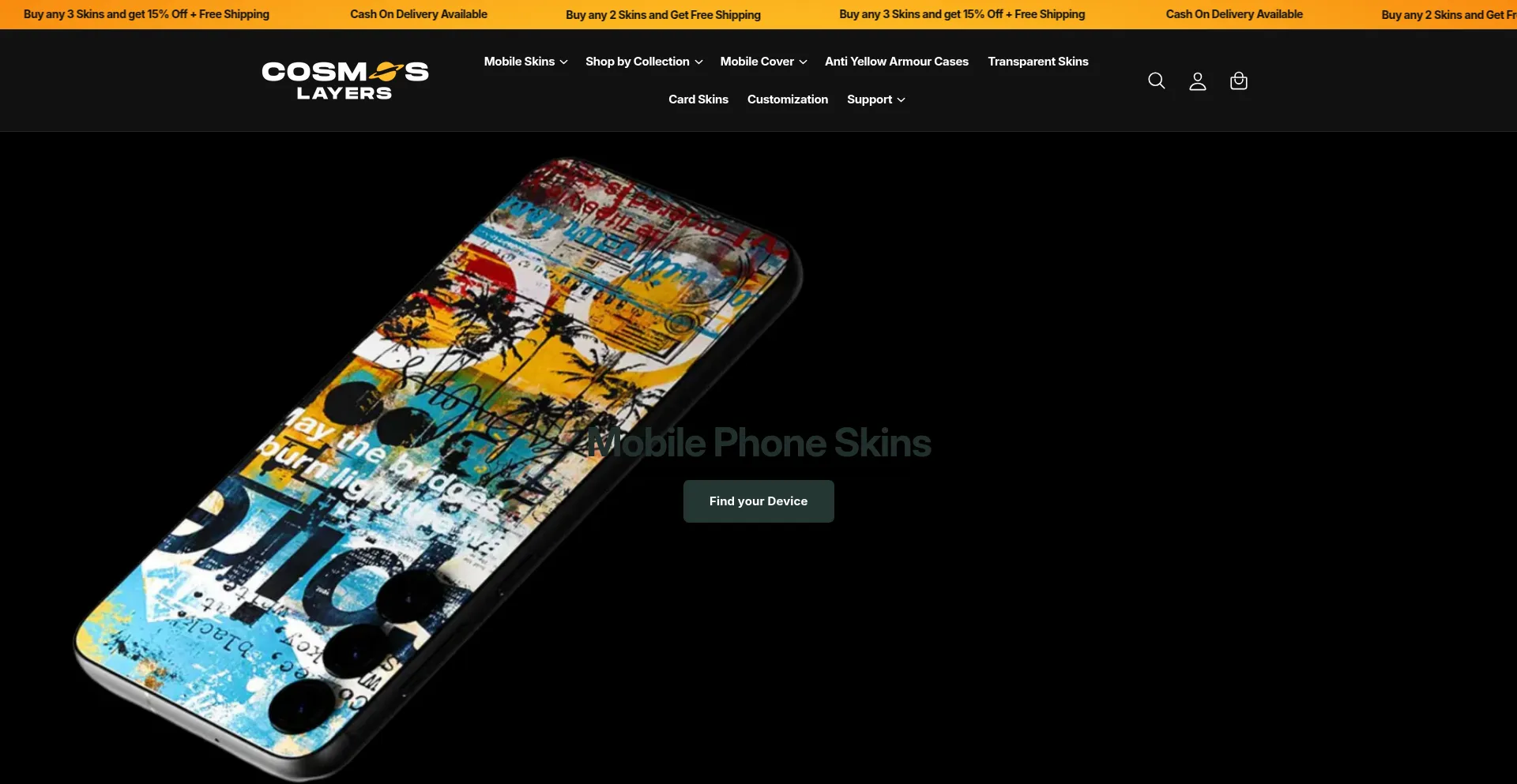 Website screenshot of Cosmoslayers.in