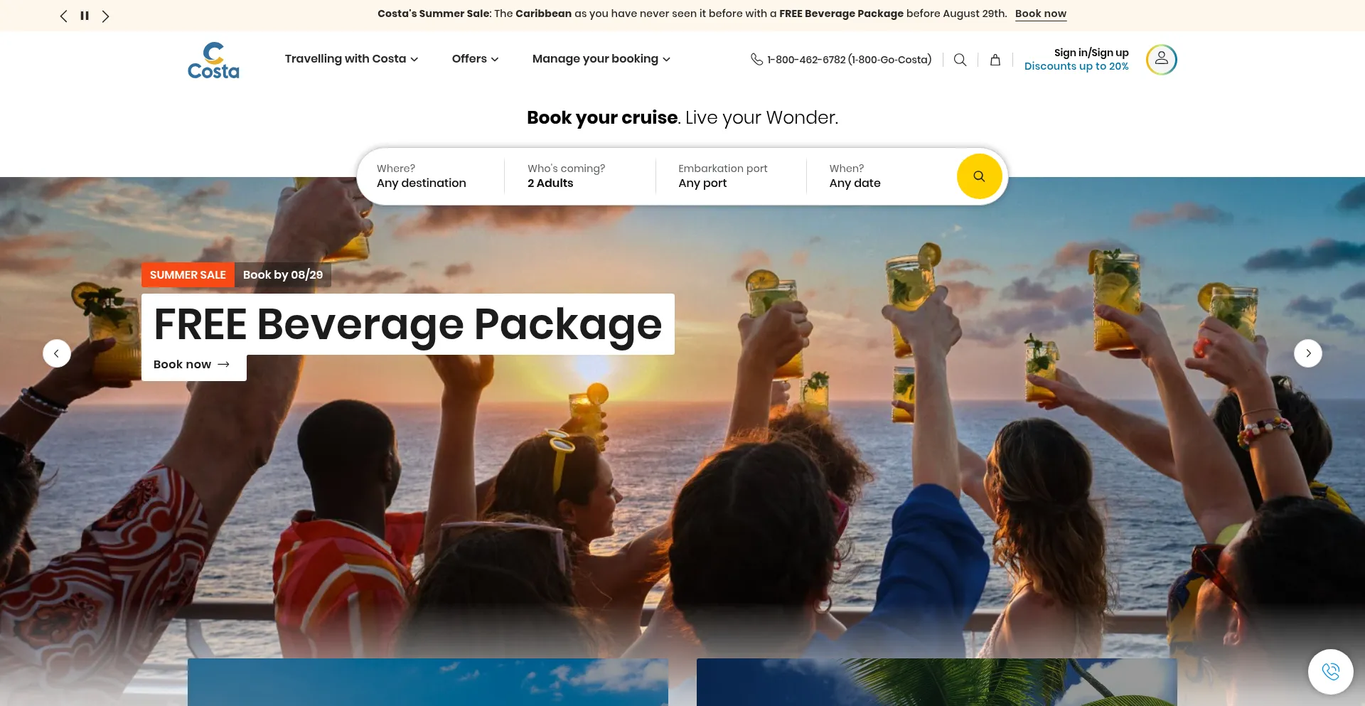 Website screenshot of Costacruises.com