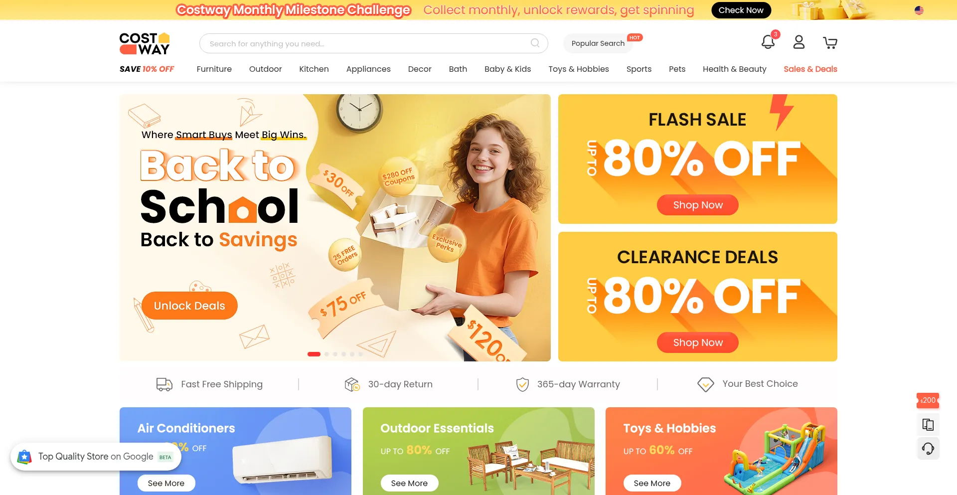 Website screenshot of Costway.com