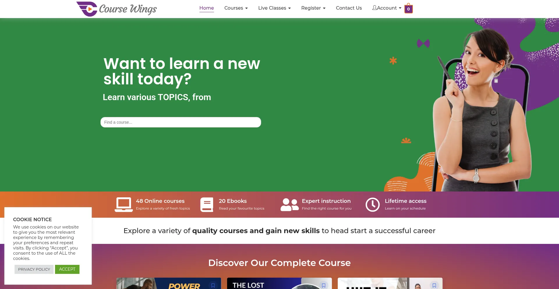 Website screenshot of Coursewingsportal.com