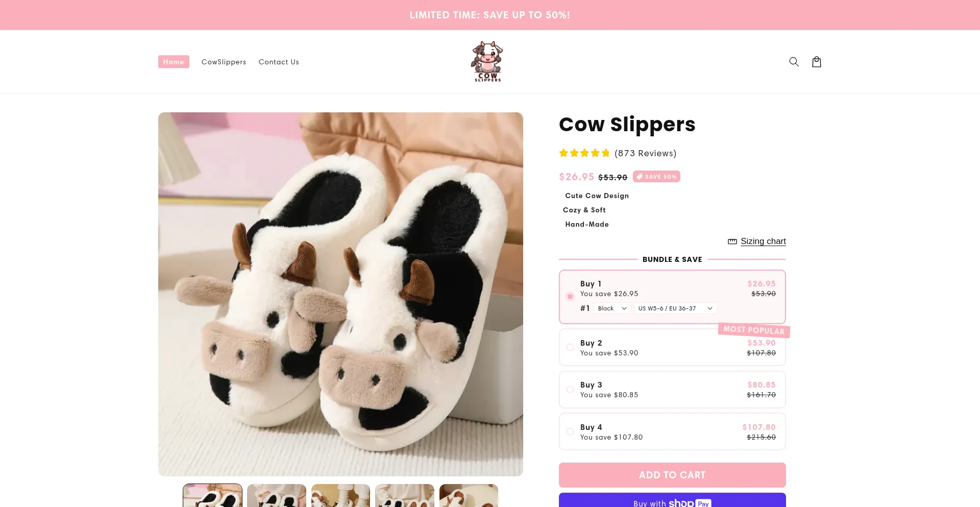 Website screenshot of Cowslippers.shop