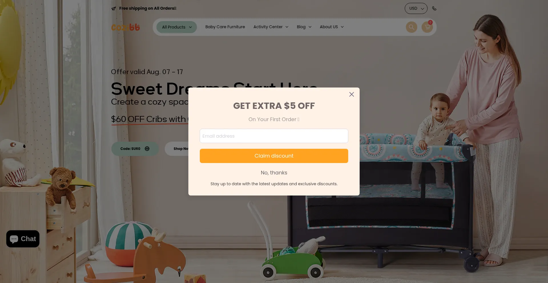 Website screenshot of Cozibb.com