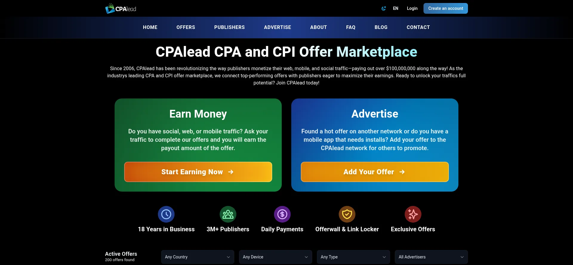 Website screenshot of Cpalead.com