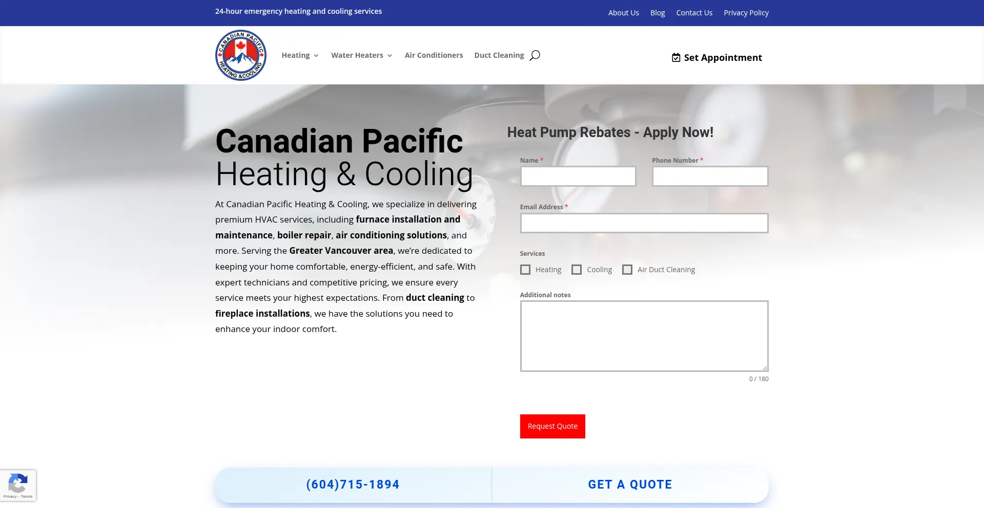 Website screenshot of Cpheating.ca