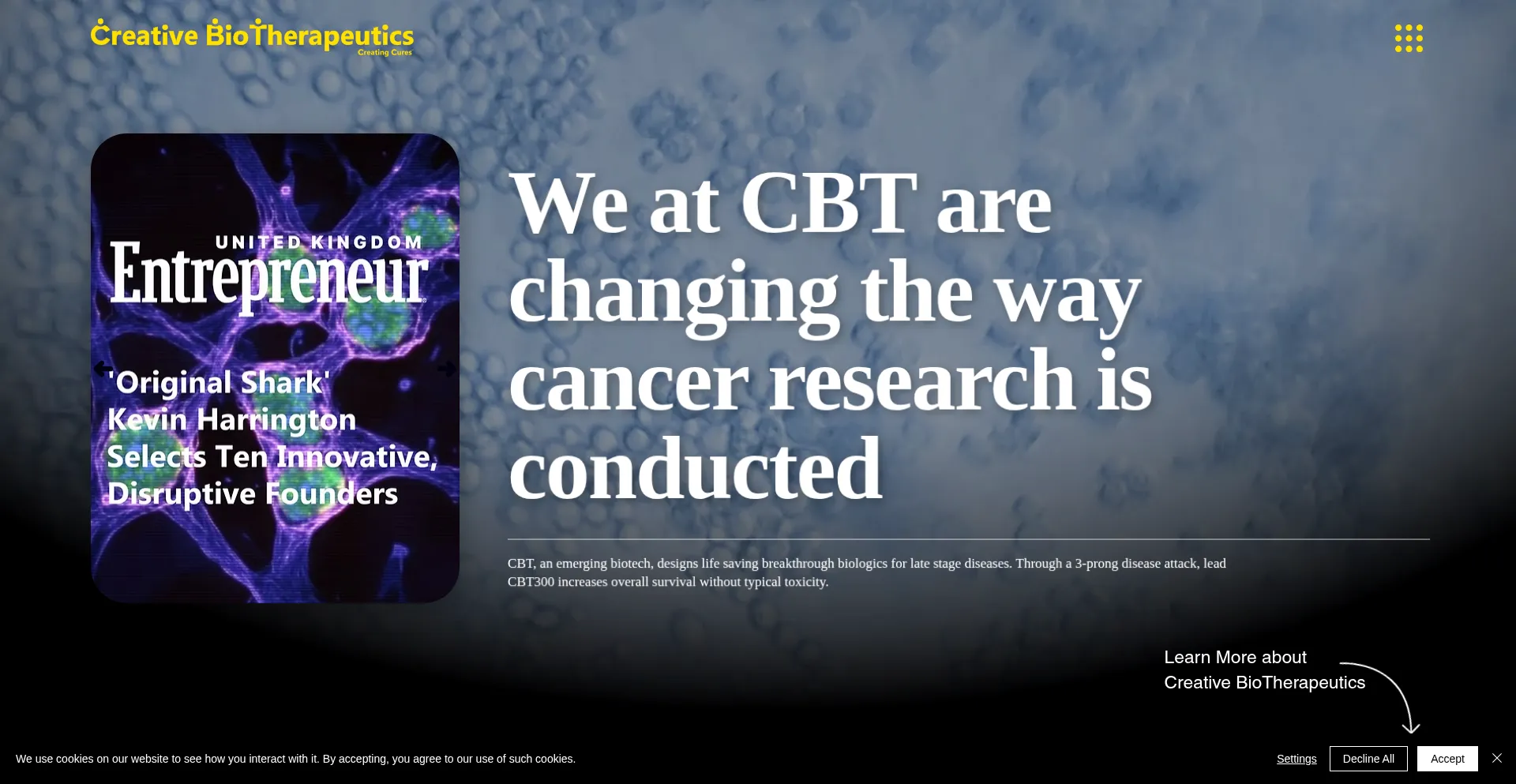 Website screenshot of Creativebio.tech