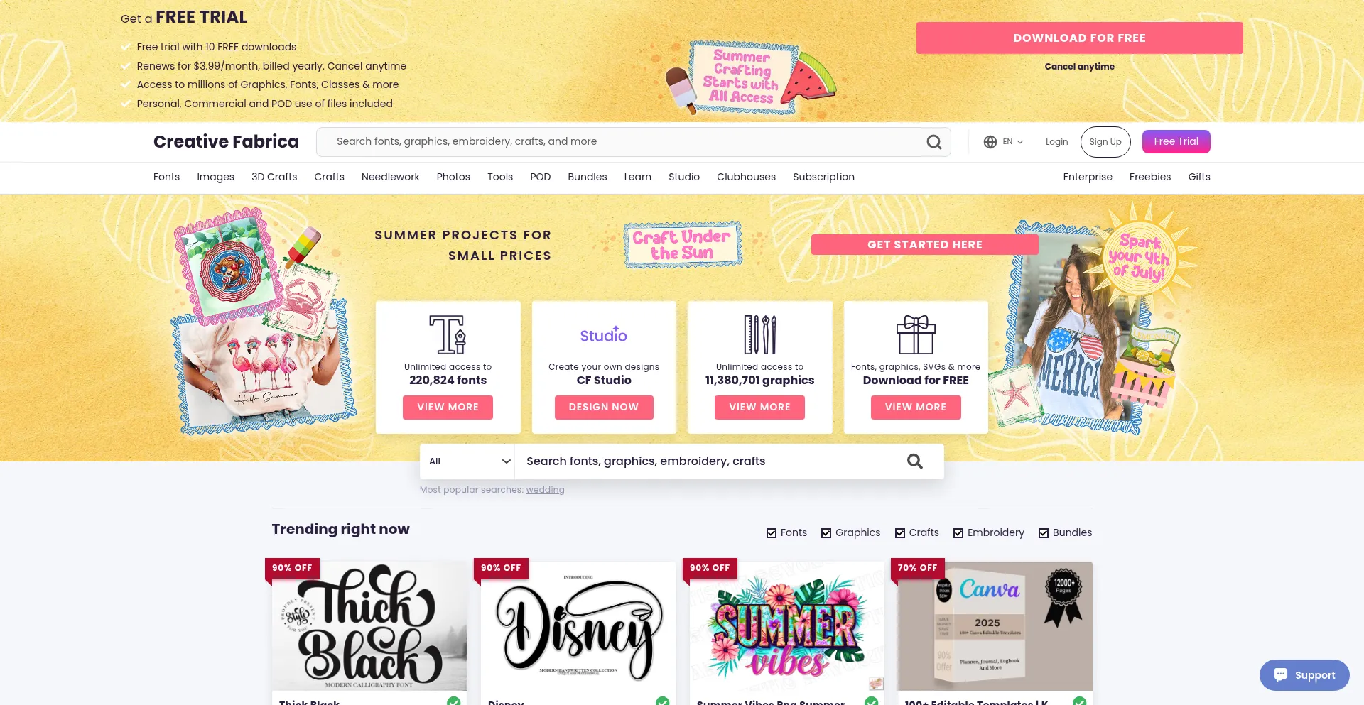 Website screenshot of Creativefabrica.com