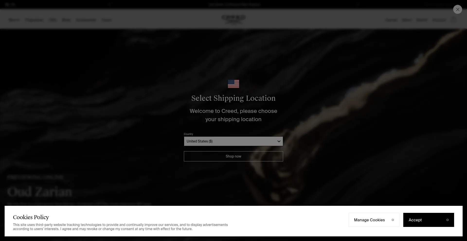 Website screenshot of Creedfragrances.co.uk