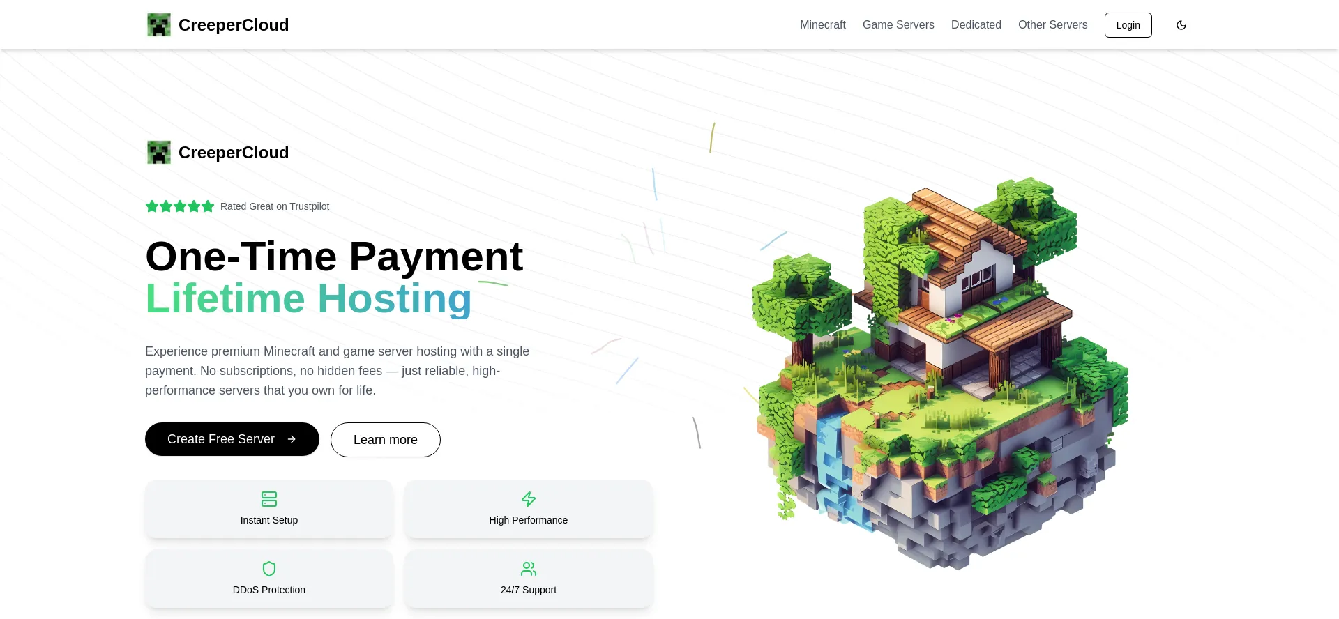 Website screenshot of Creepercloud.io