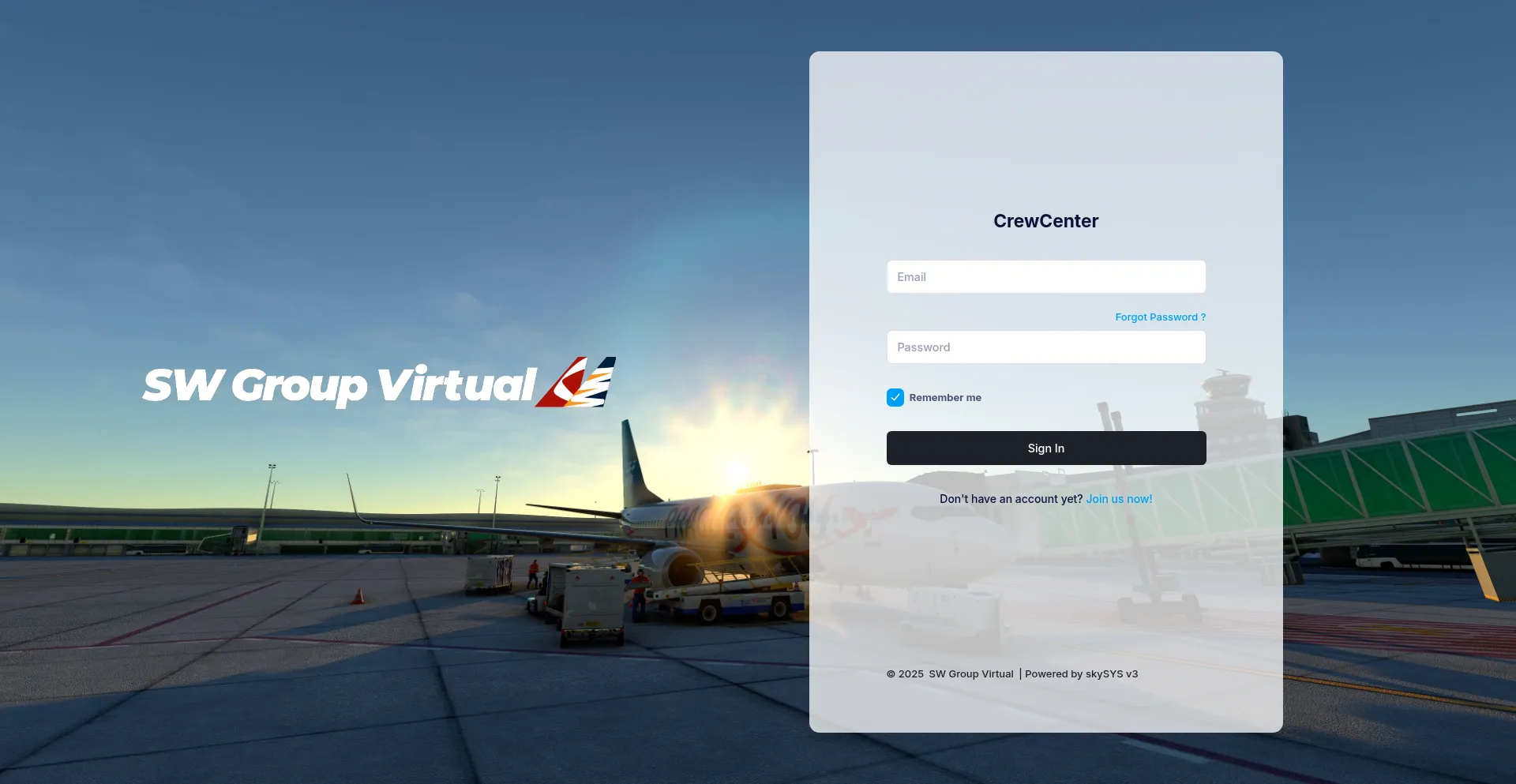 Website screenshot of Crew.sky-virtual.com