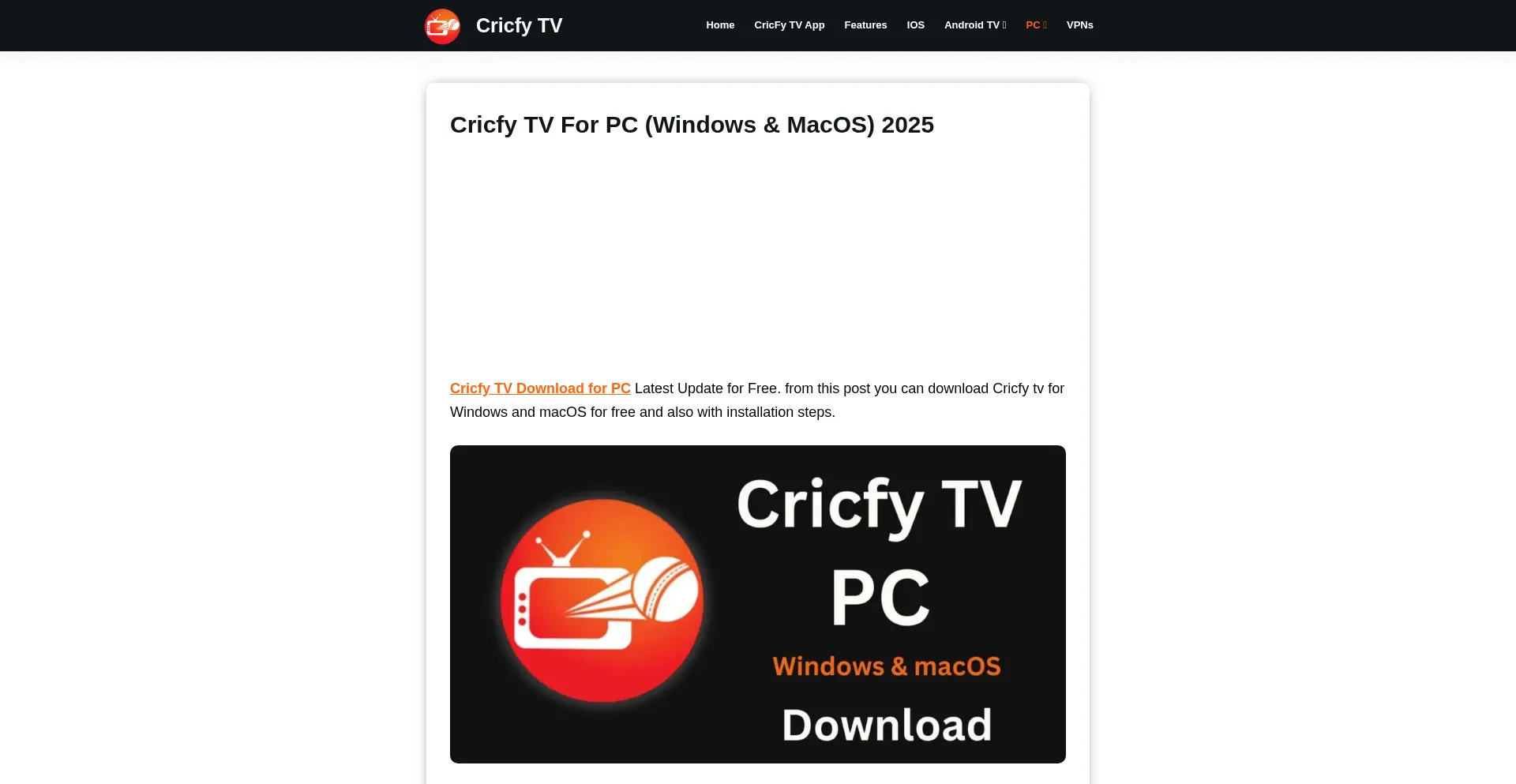 Website screenshot of Cricfy.net