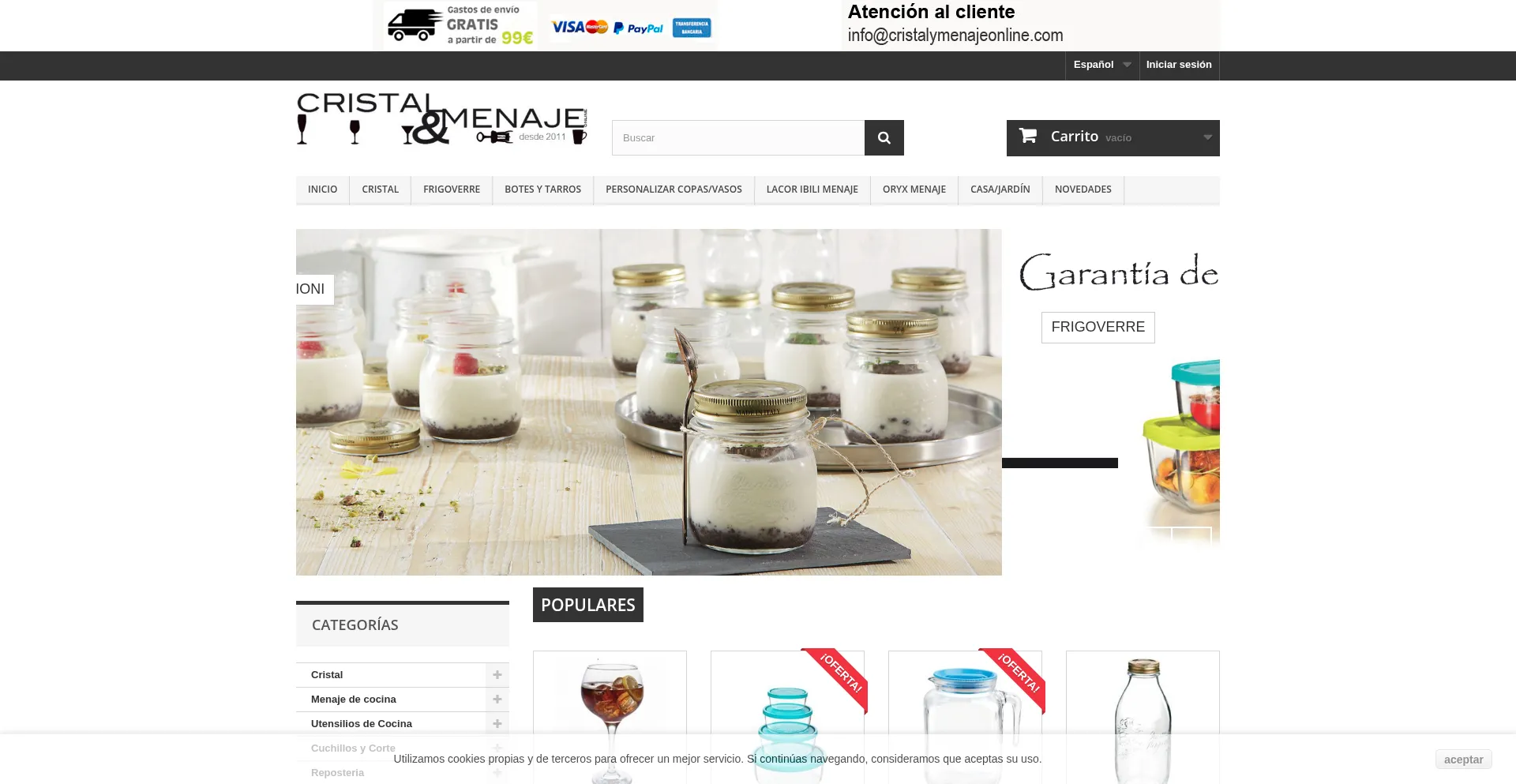 Website screenshot of Cristalymenajeonline.com