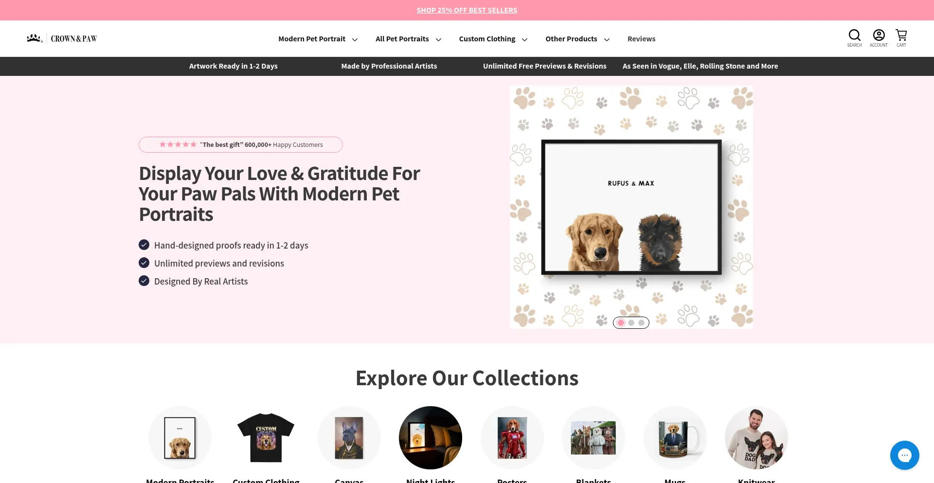 Website screenshot of Crownandpaw.com