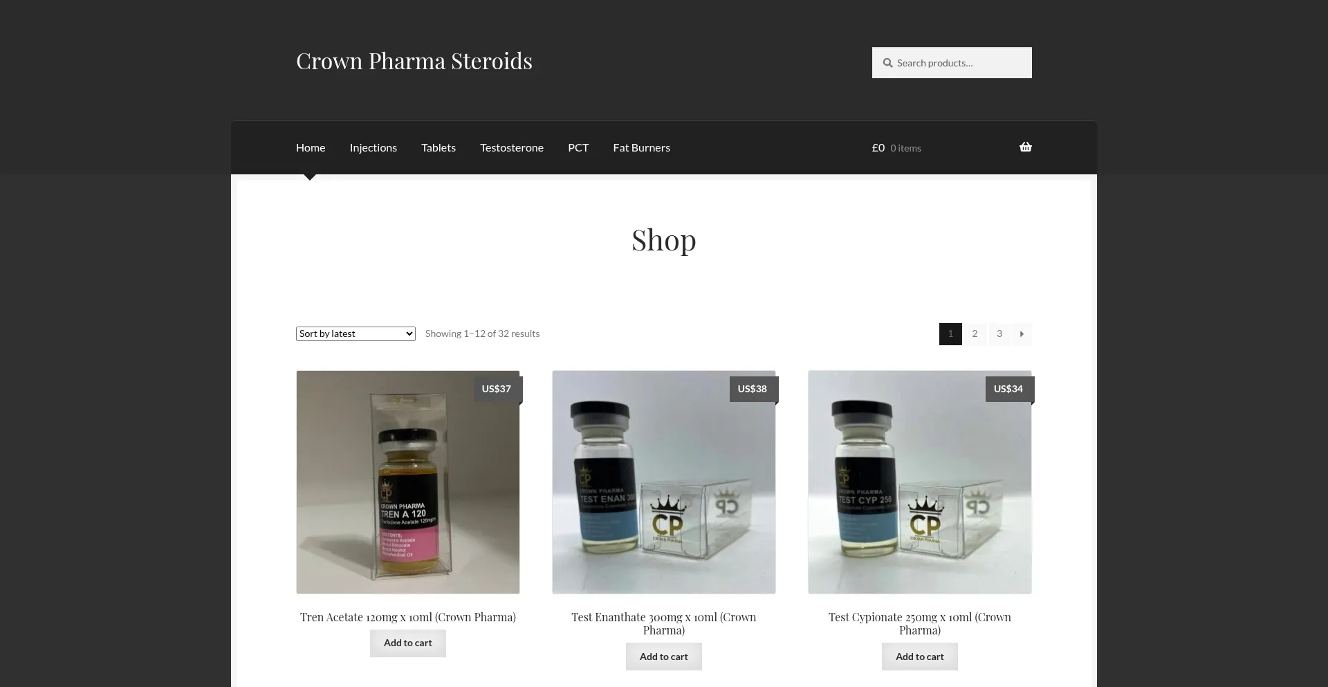 Website screenshot of Crownsteroids.com