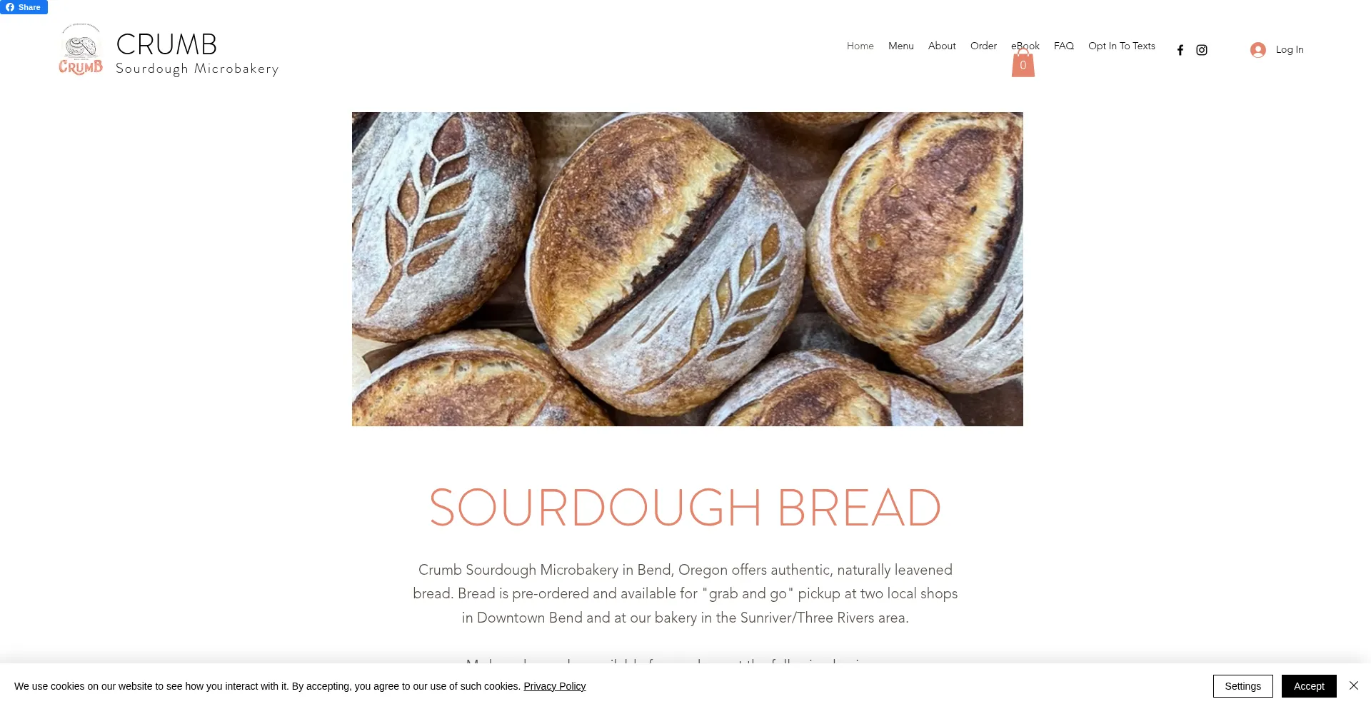 Website screenshot of Crumbsourdoughmicrobakery.com