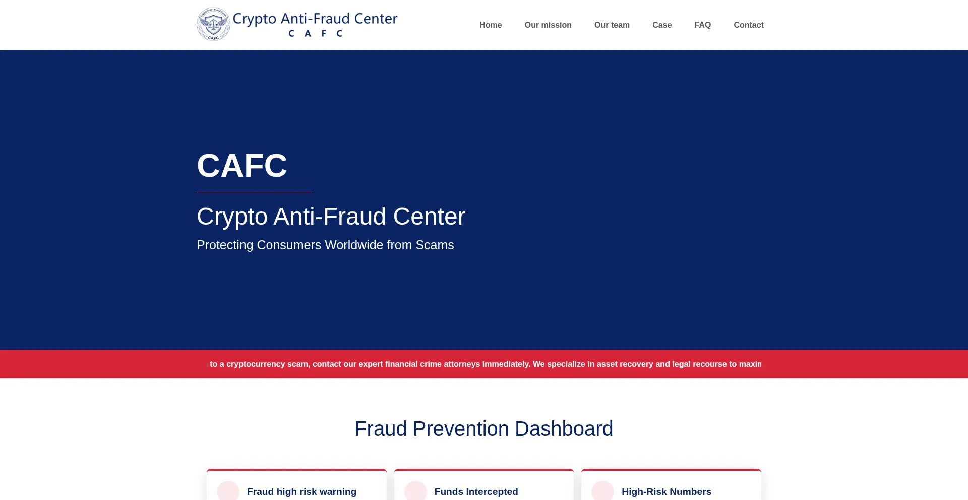 Website screenshot of Cryptoantifraudcenter.com