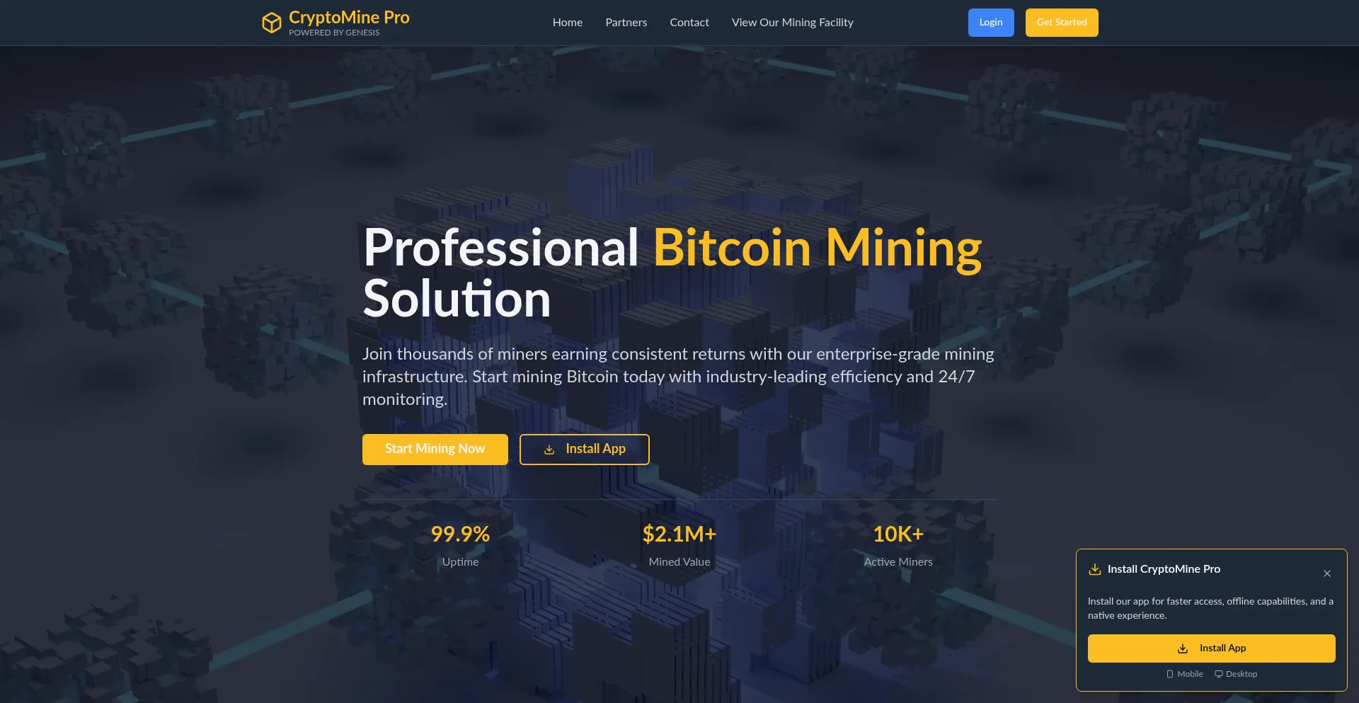 Website screenshot of Cryptominepro.net