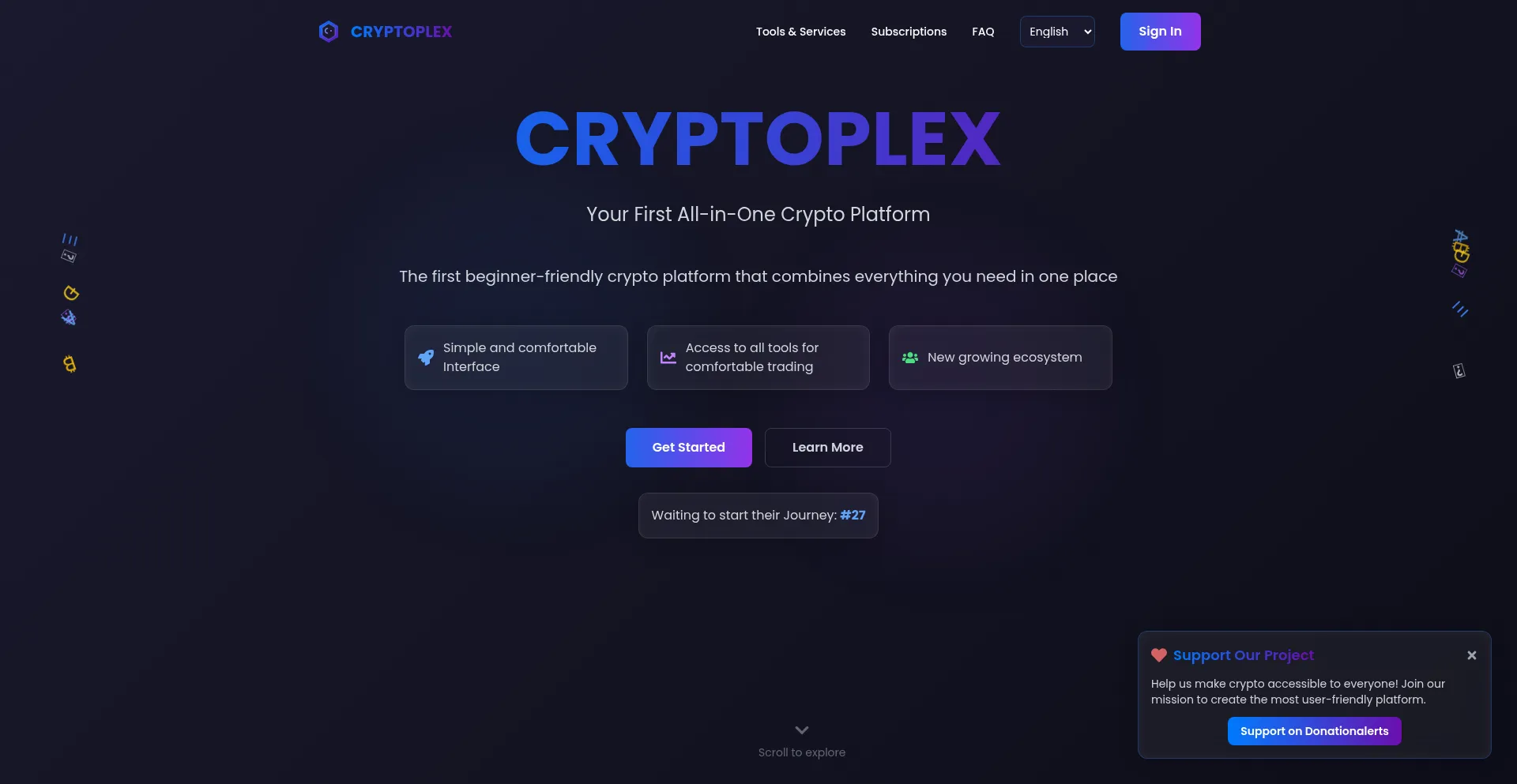 Website screenshot of Cryptoplex.org