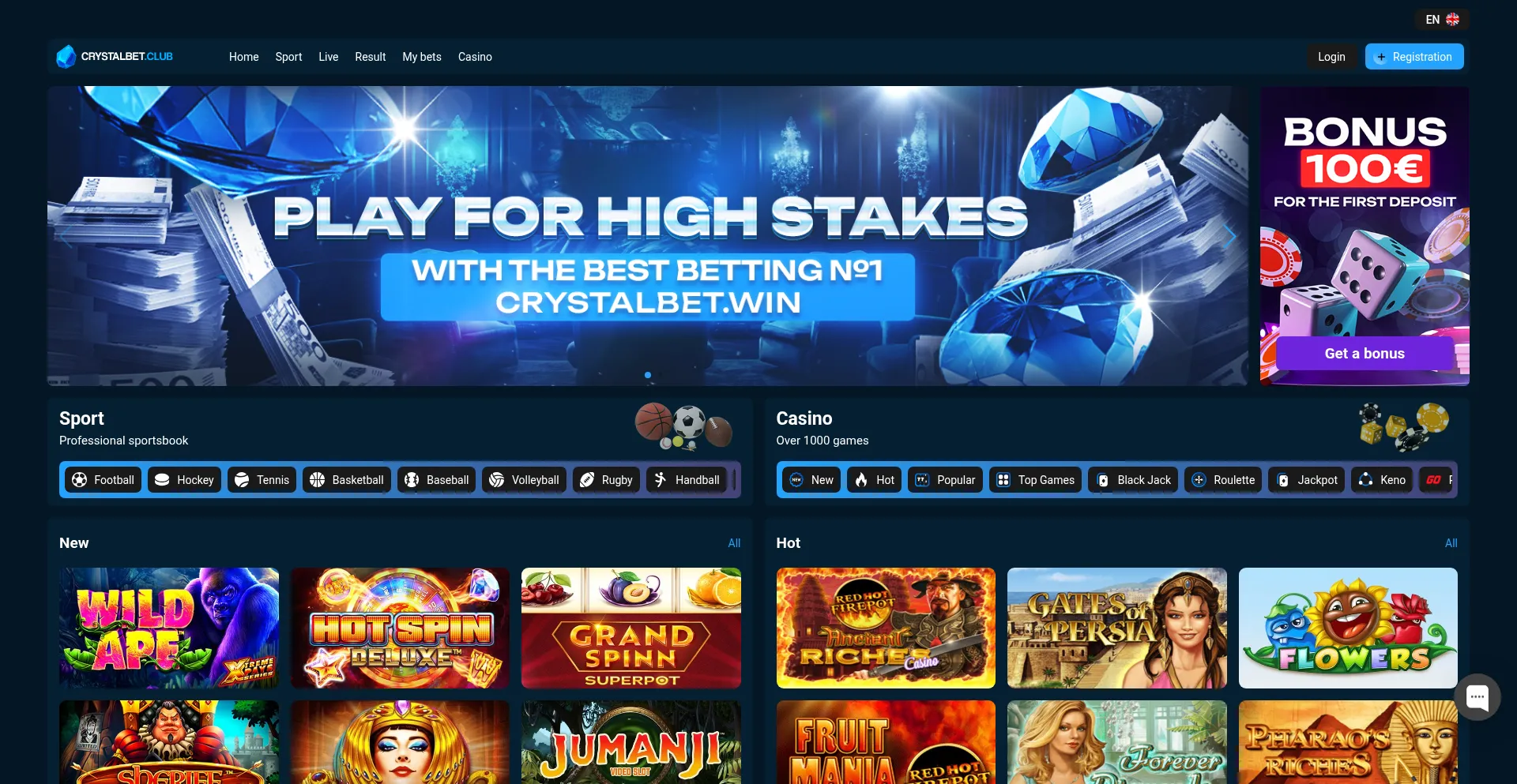 Website screenshot of Crystalbet.club