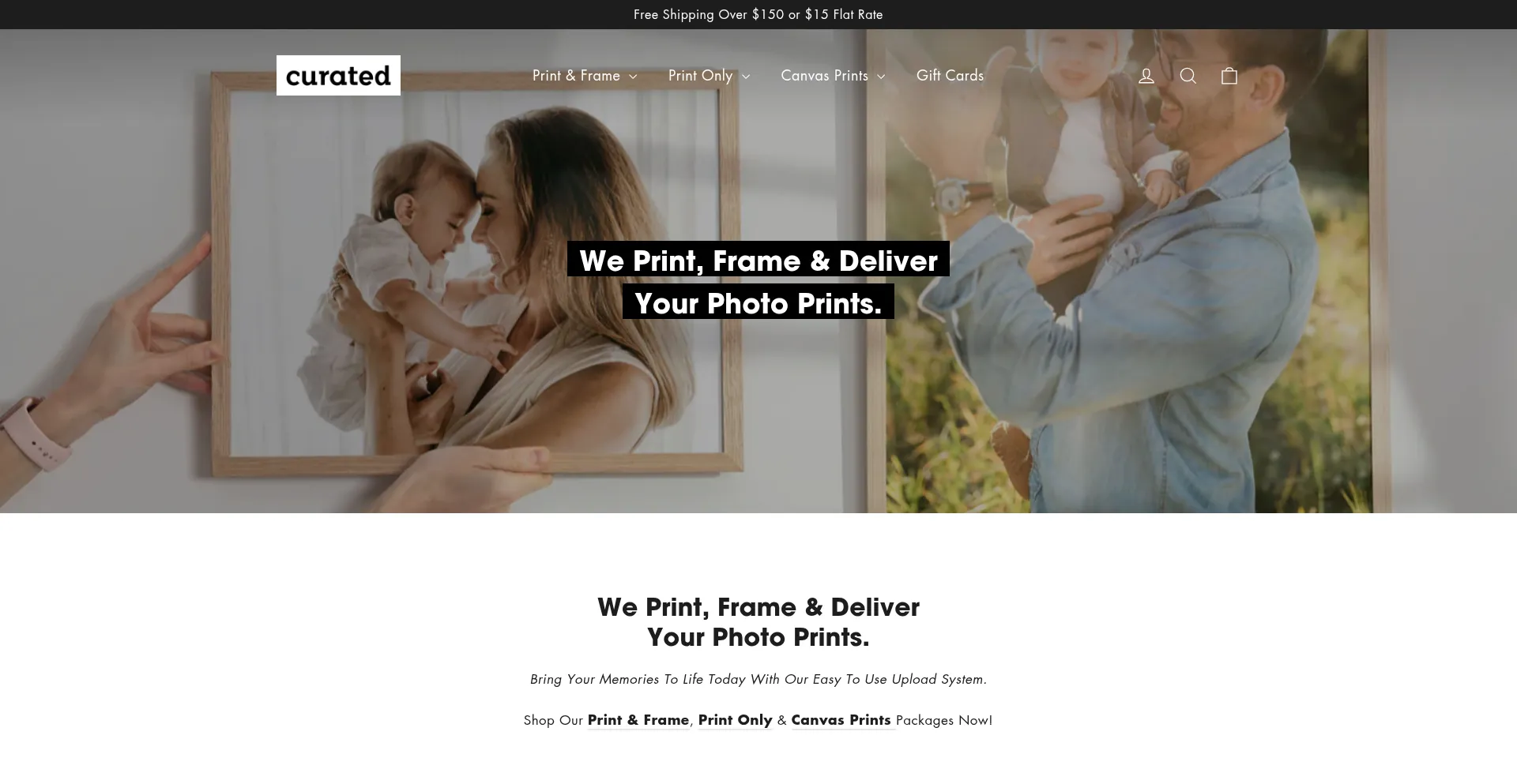 Website screenshot of Curatedframes.com.au