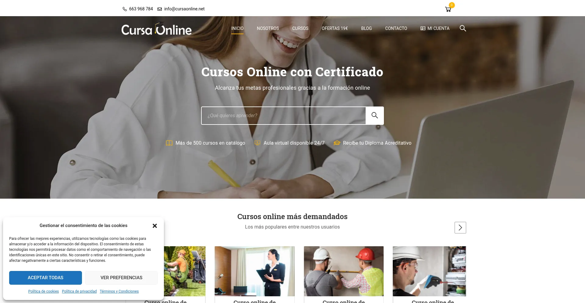 Website screenshot of Cursaonline.net