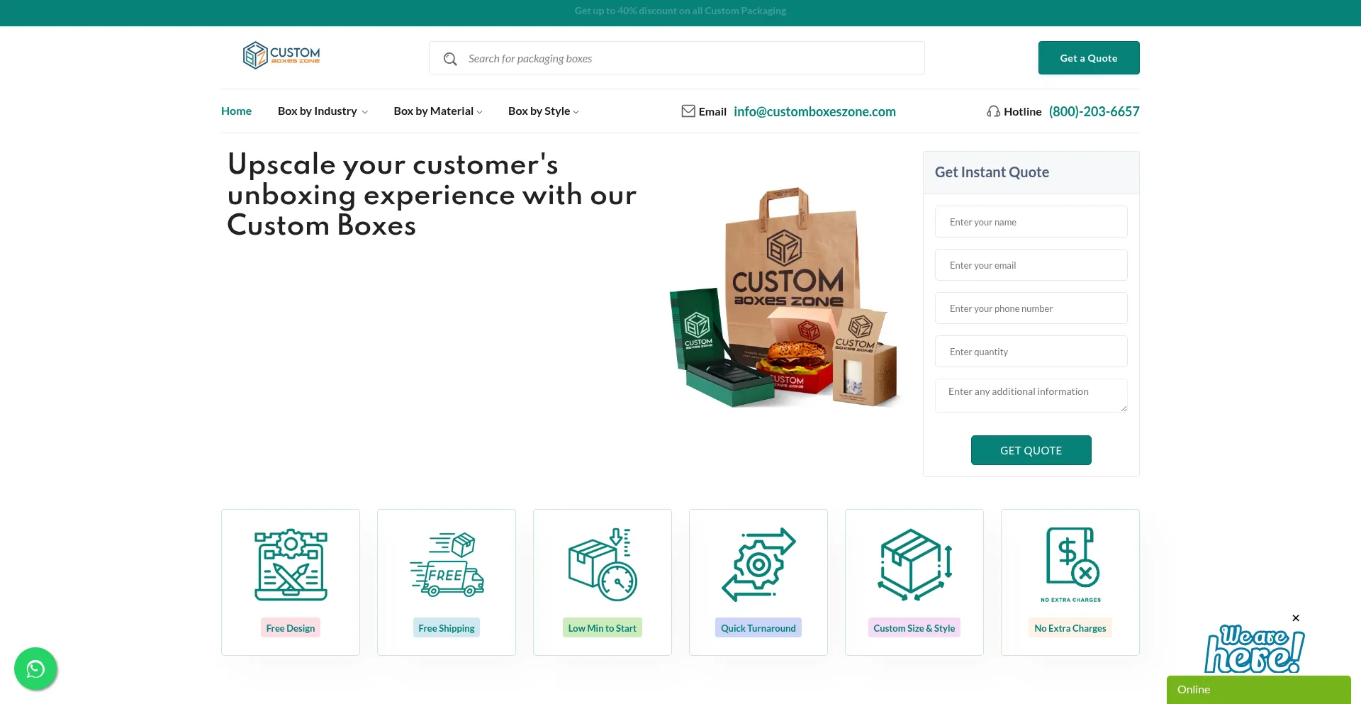 Website screenshot of Customboxeszone.com