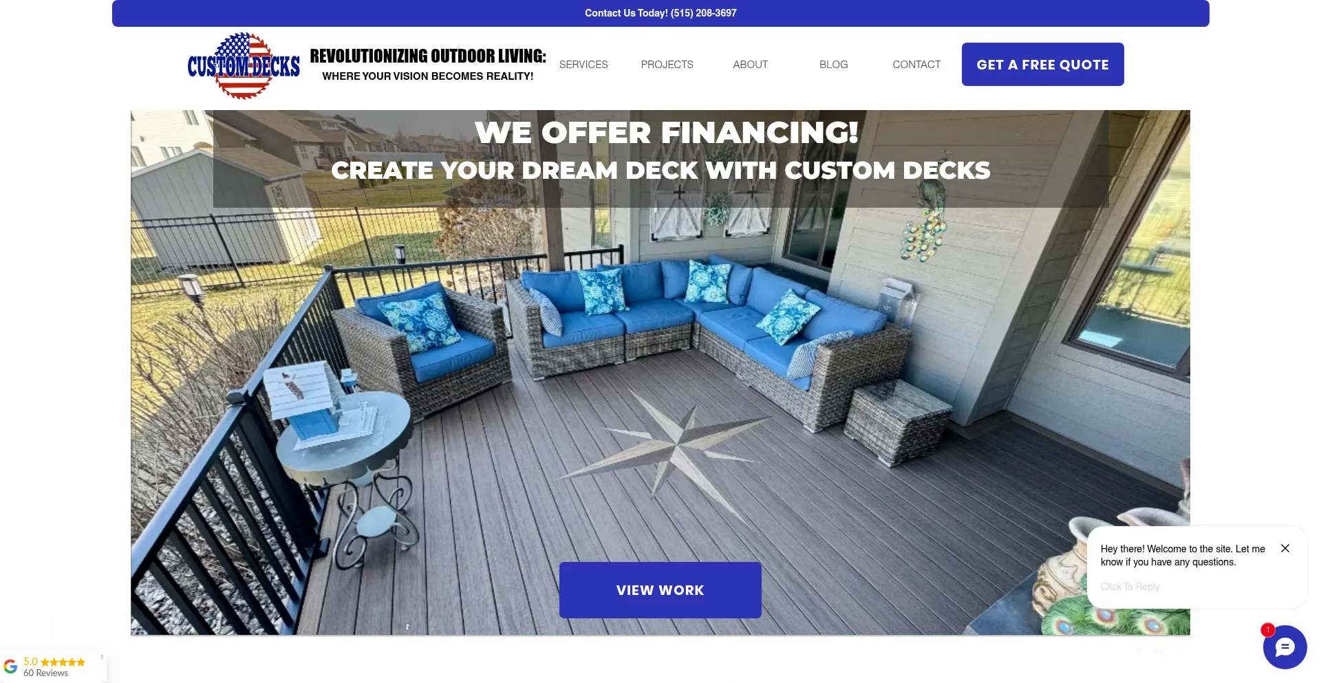Website screenshot of Customdecksia.com
