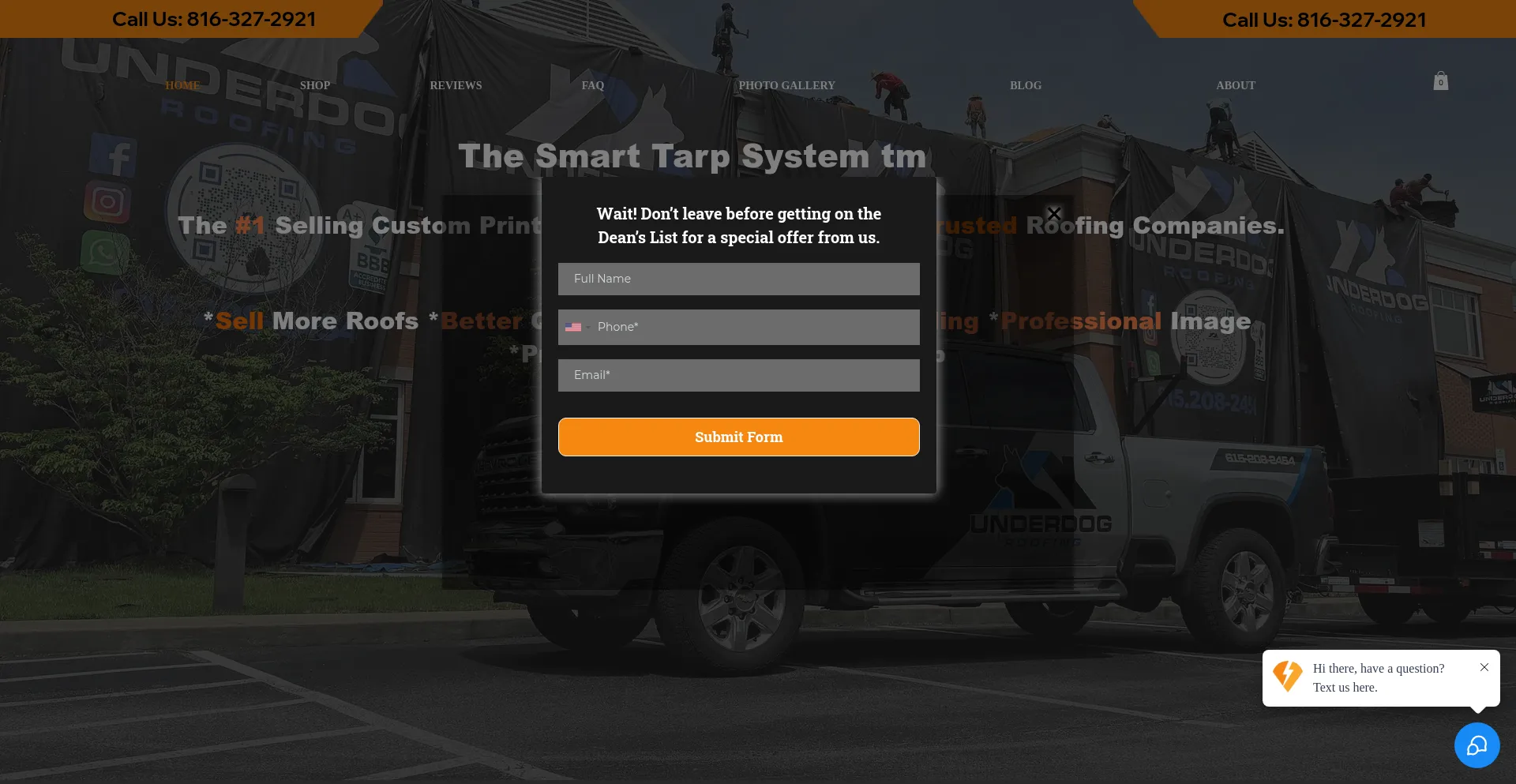 Website screenshot of Customprintedtarps.com