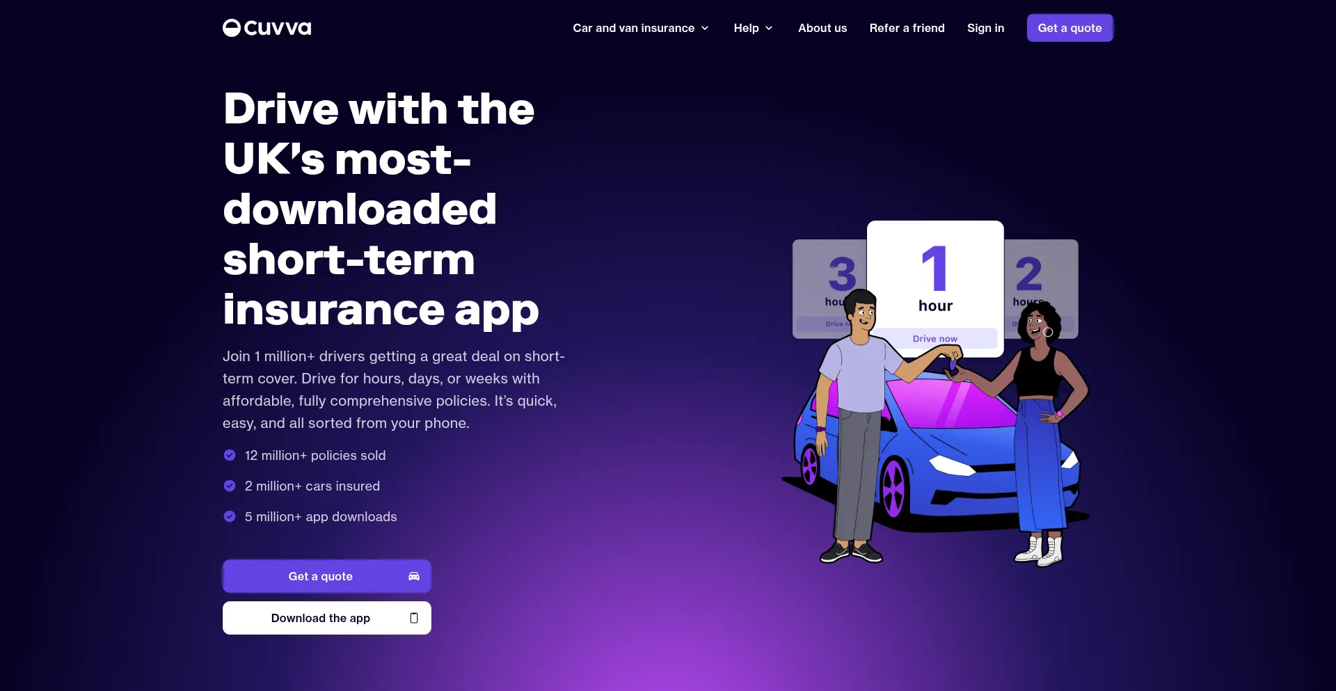 Website screenshot of Cuvva.com