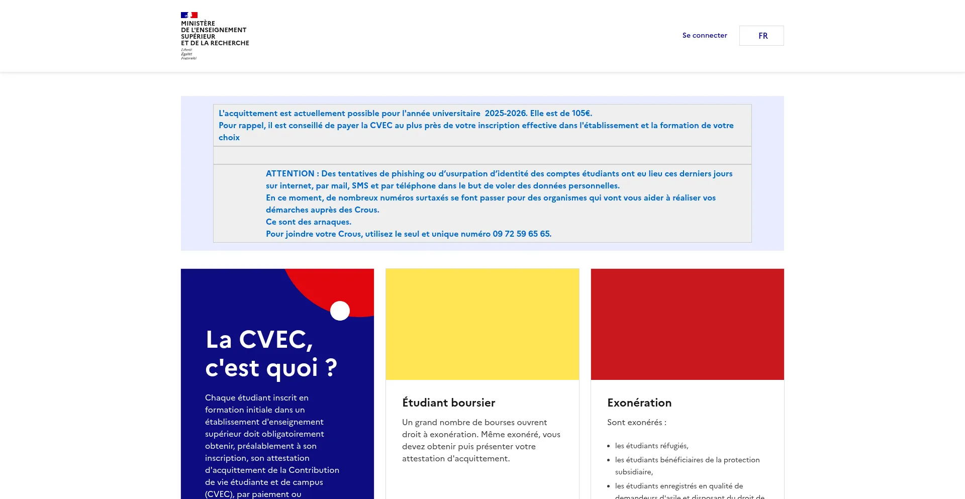 Website screenshot of Cvec.etudiant.gouv.fr