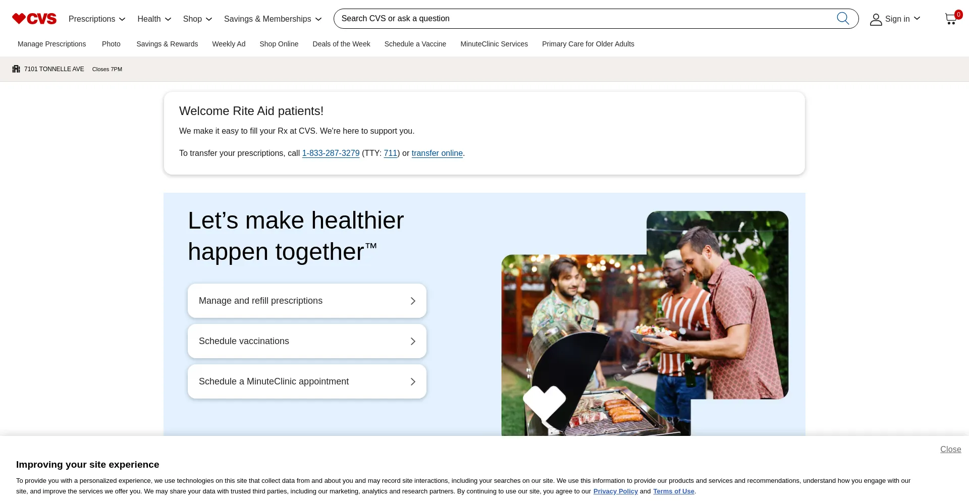 Website screenshot of Cvs.com
