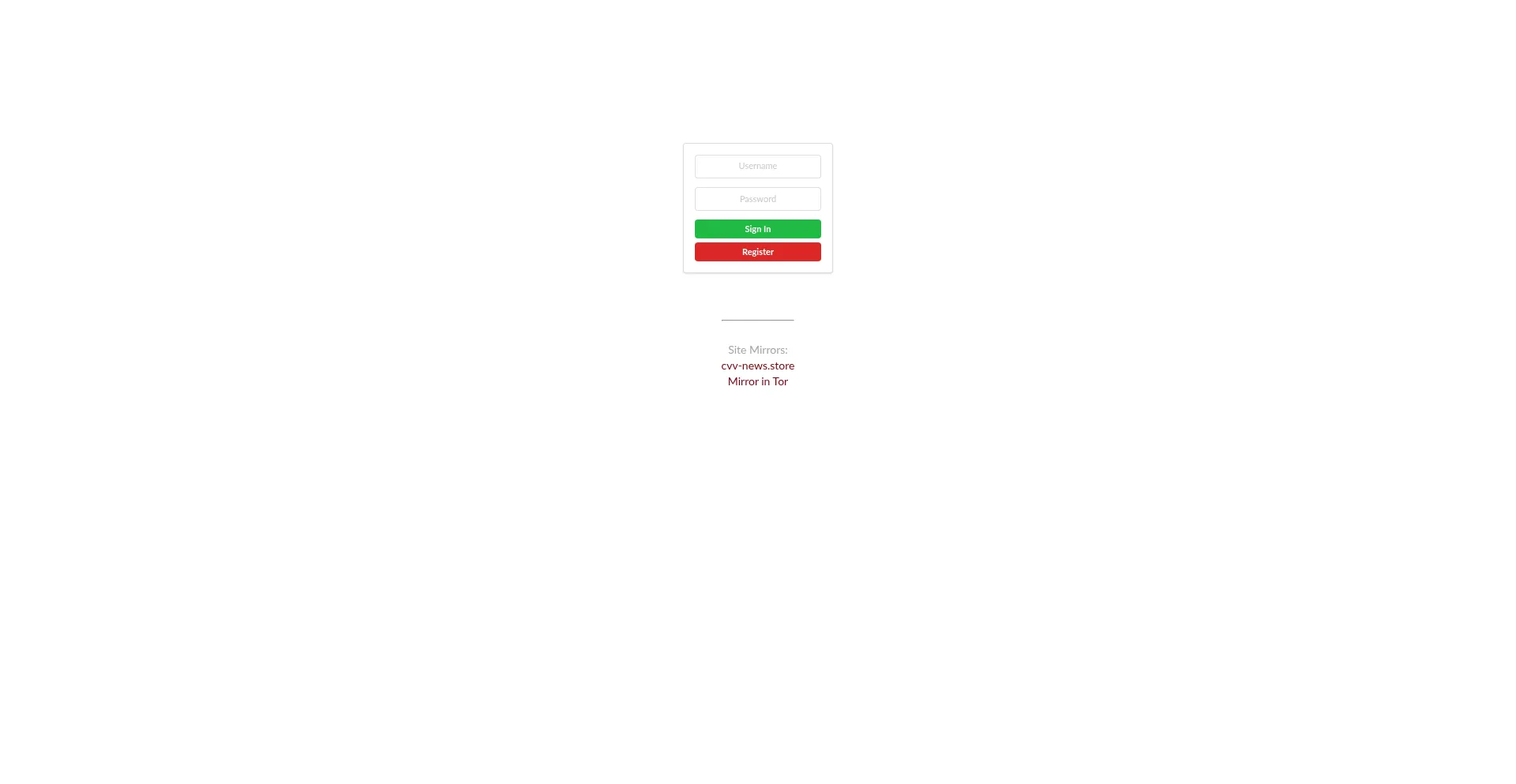 Website screenshot of Cvvhub.cc