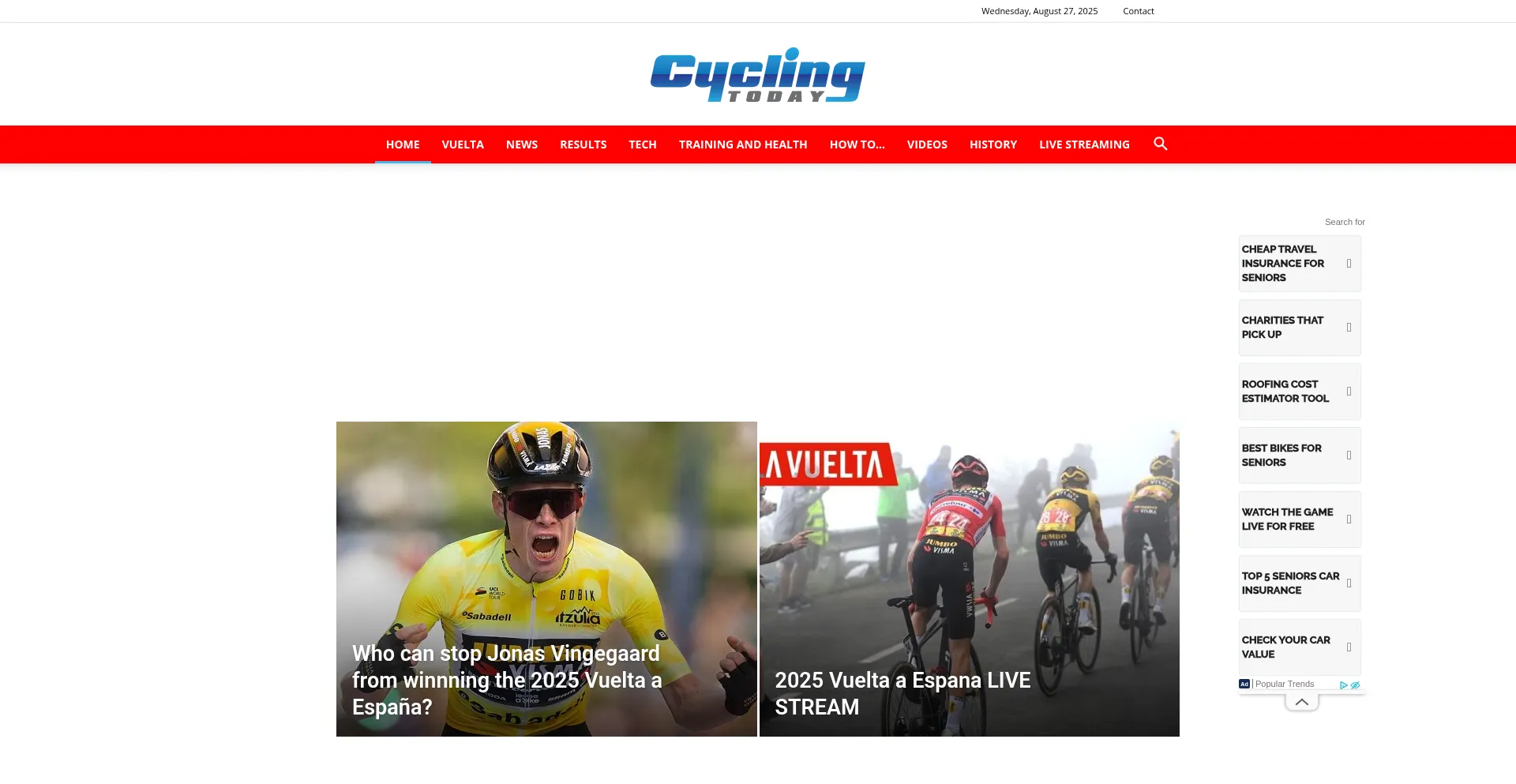 Website screenshot of Cycling.today