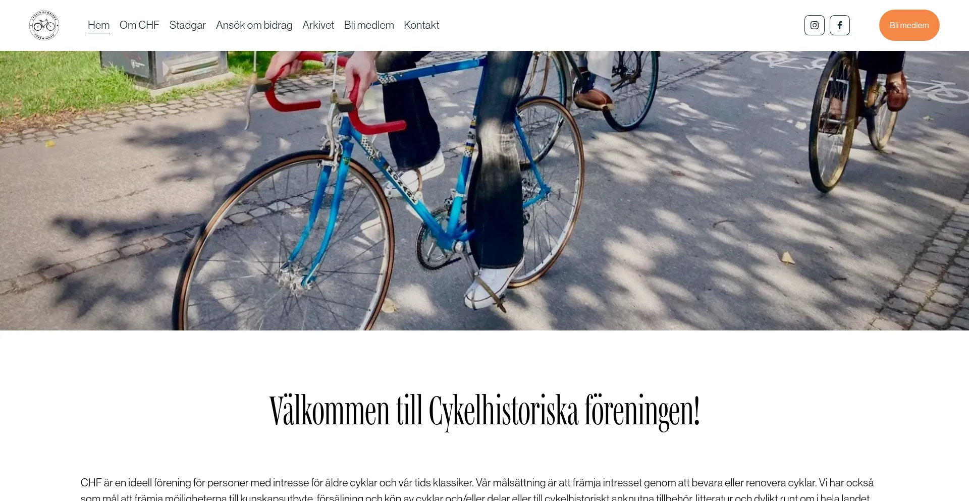 Website screenshot of Cykelhistoriska.se