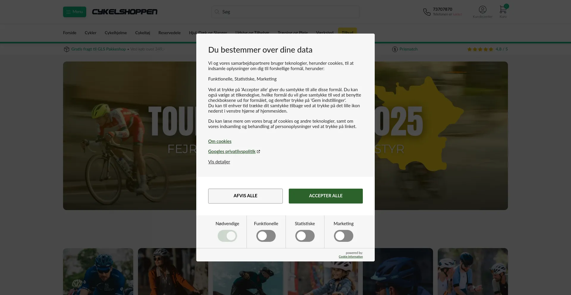 Website screenshot of Cykelshoppen.dk