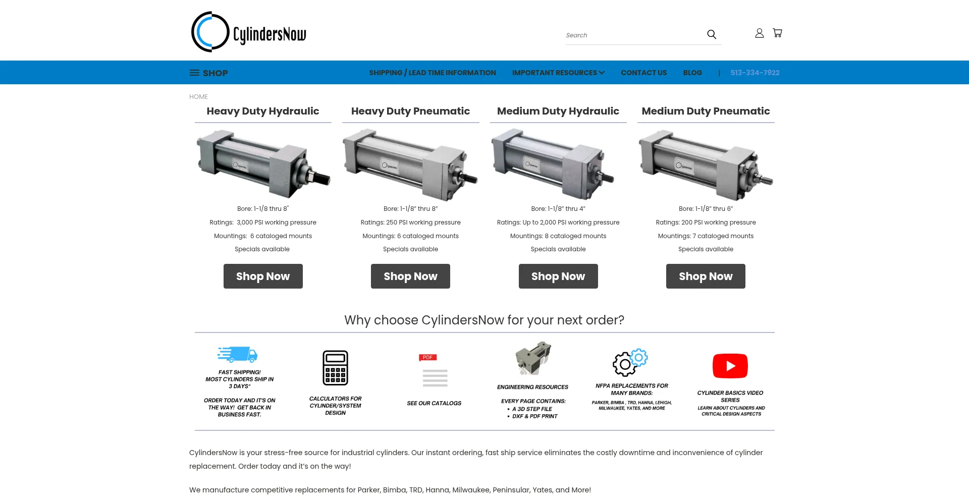 Website screenshot of Cylindersnow.com