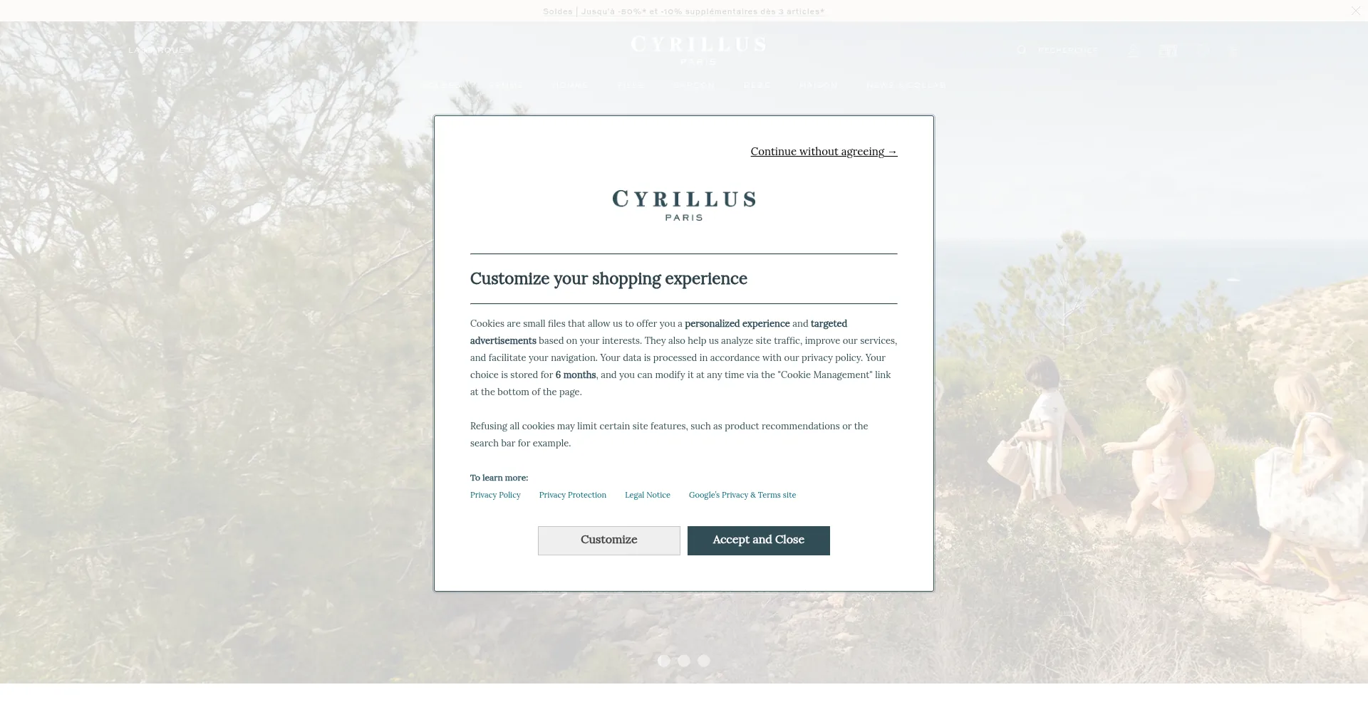 Website screenshot of Cyrillus.fr