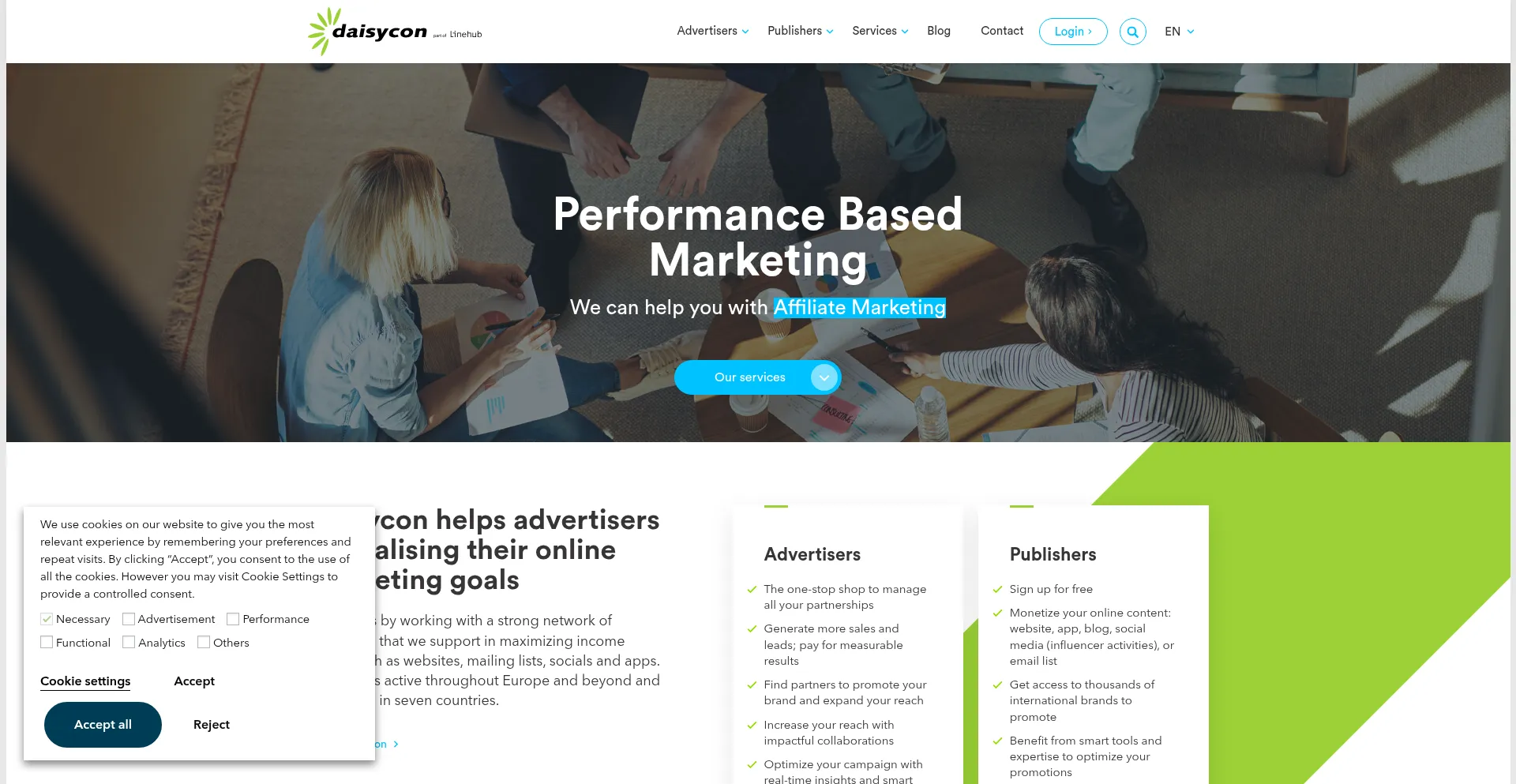 Website screenshot of Daisycon.com